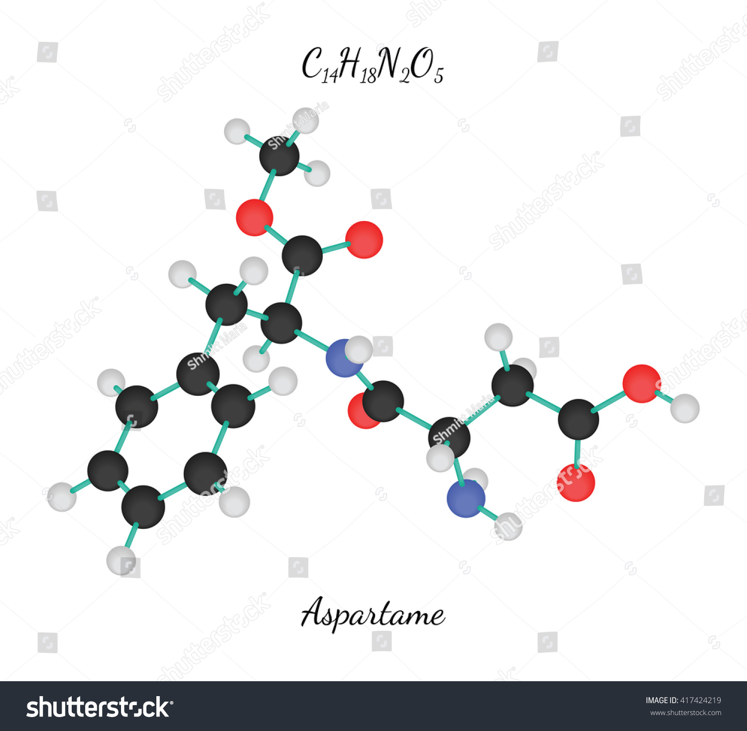 C14h18n2o5 Aspartame Molecule Royalty Free Stock Vector 417424219