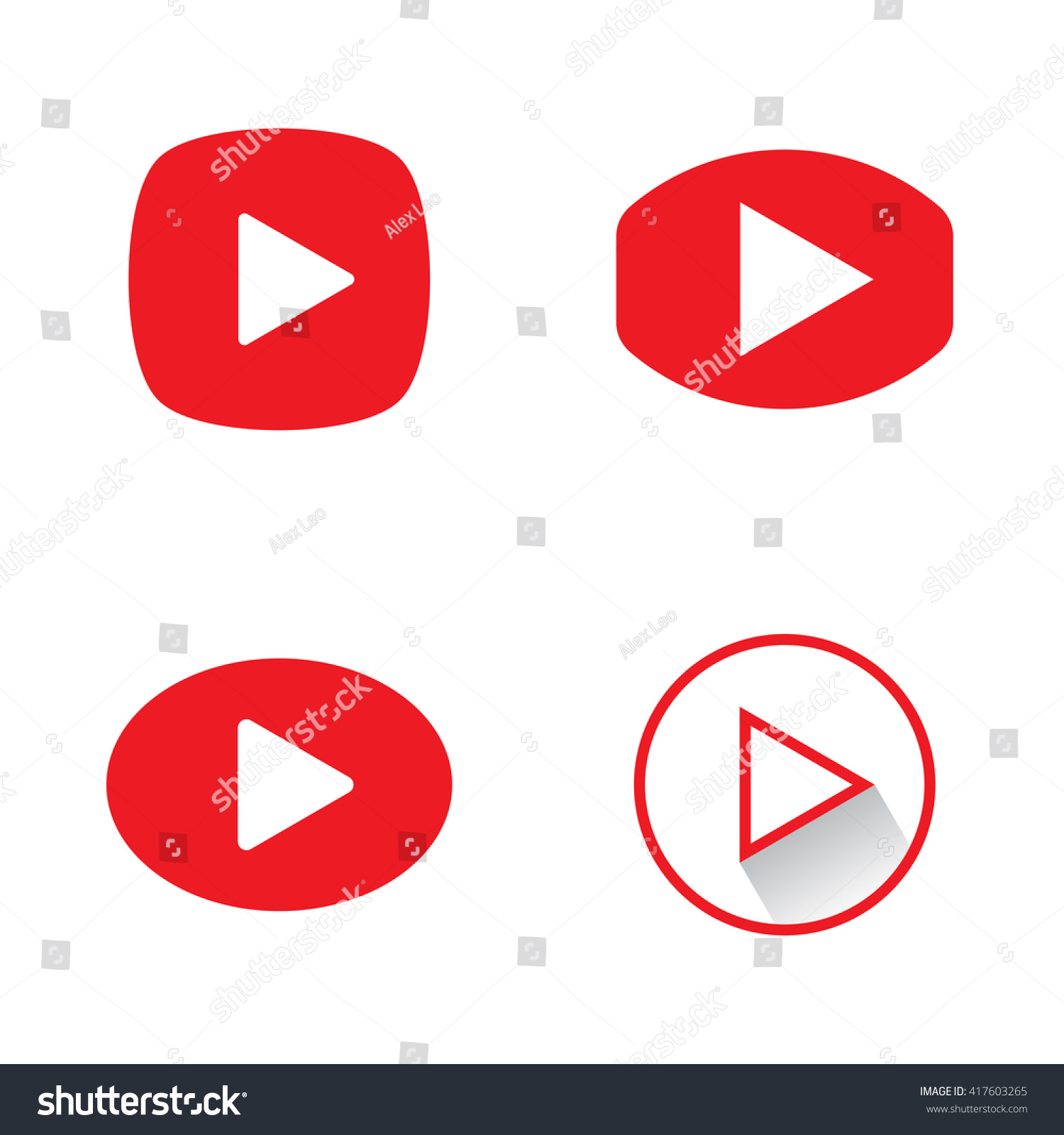 Play button icons. Red play buttons isolated on a white background. Vector illustration #417603265