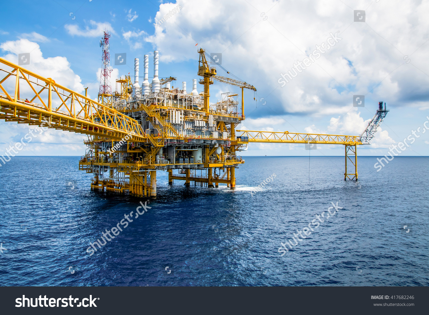 Offshore construction platform for production oil and gas, Oil and gas industry and hard work, Production platform and operation process by manual and auto function #417682246
