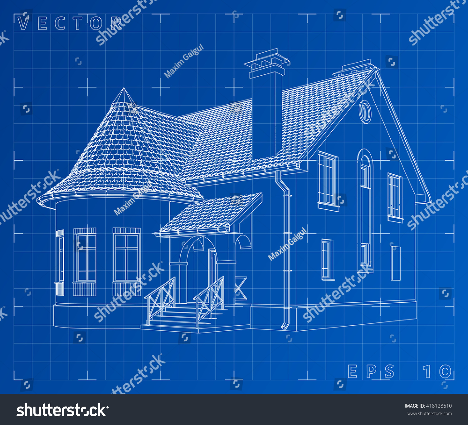 3d wireframe render of a house - Royalty Free Stock Vector 418128610 ...