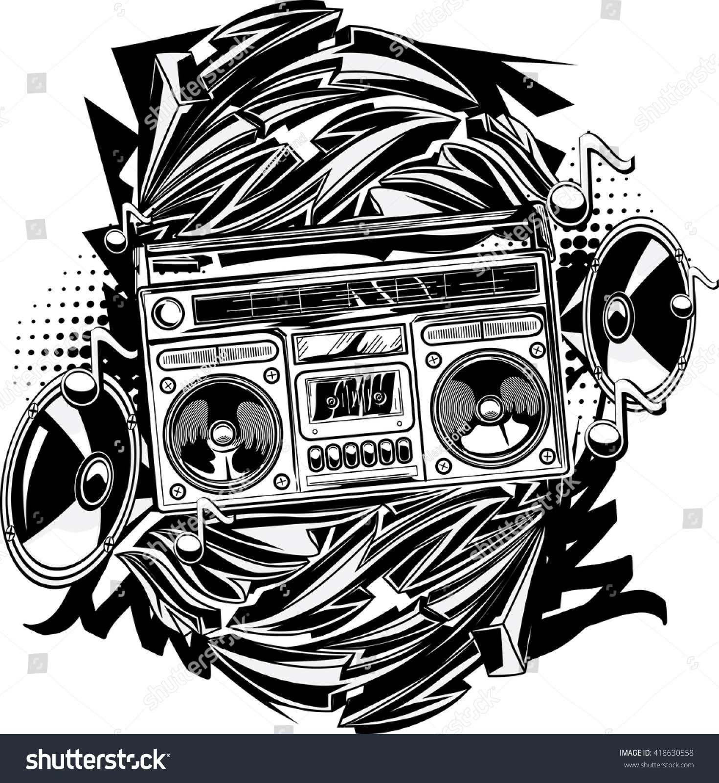 Boom Box In Graffiti Style Royalty Free Stock Vector 418630558 Avopix Com