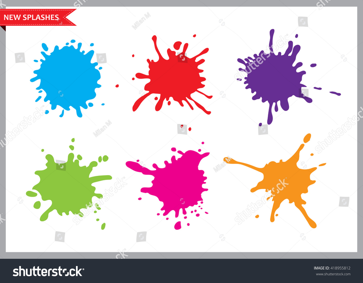 Colorful paint splatters.Paint splashes set.Vector illustration. #418955812