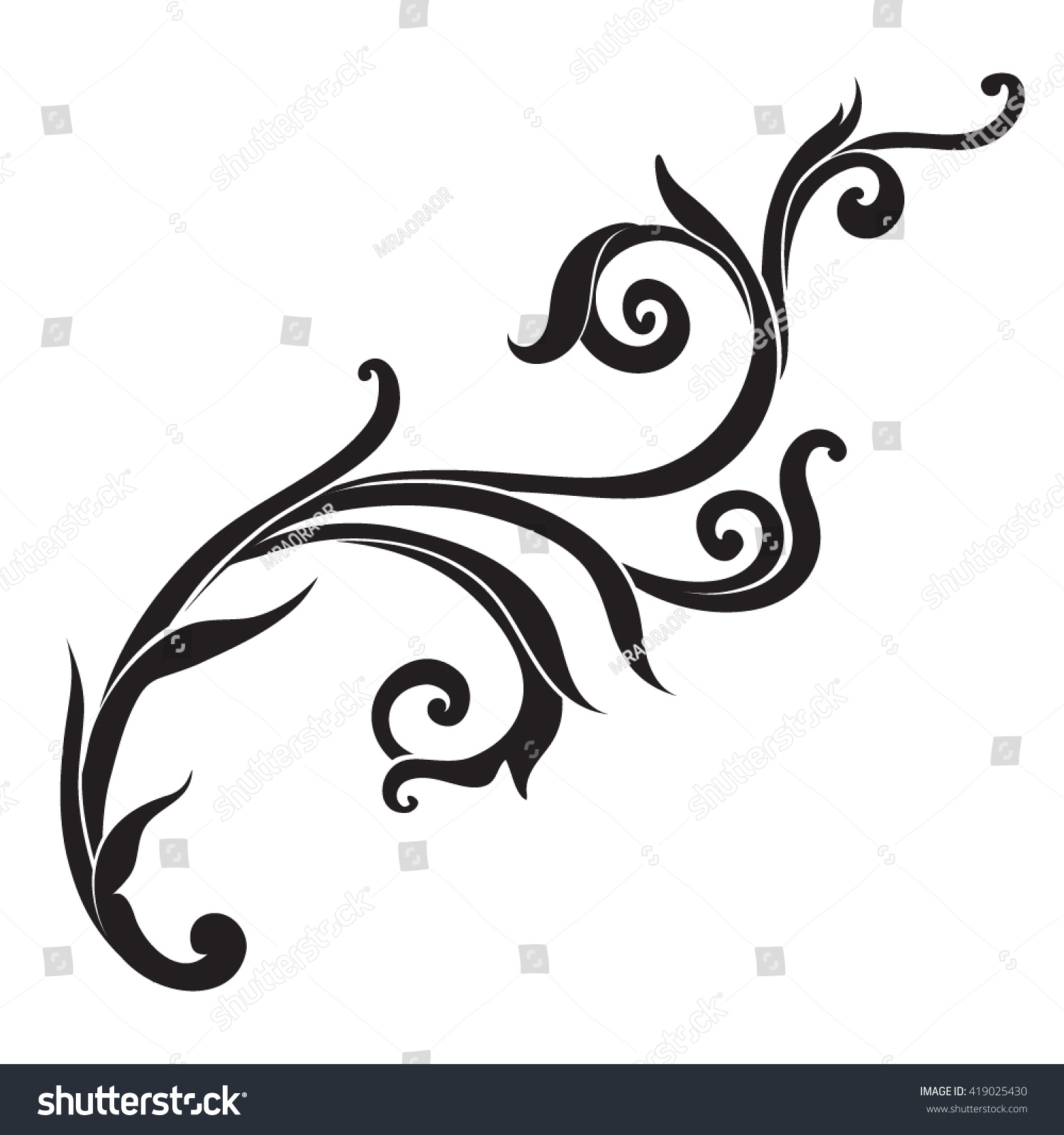 Vintage baroque frame scroll ornament border floral black color vector design #419025430