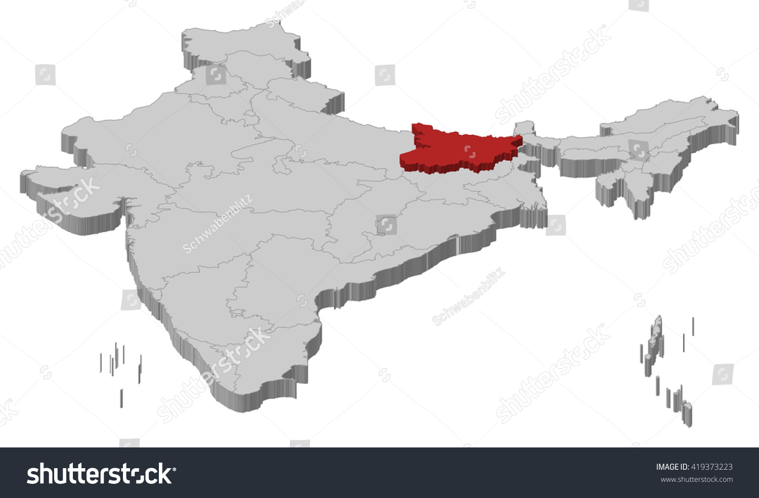 Map - India, Bihar - 3D-Illustration - Royalty Free Stock Vector ...