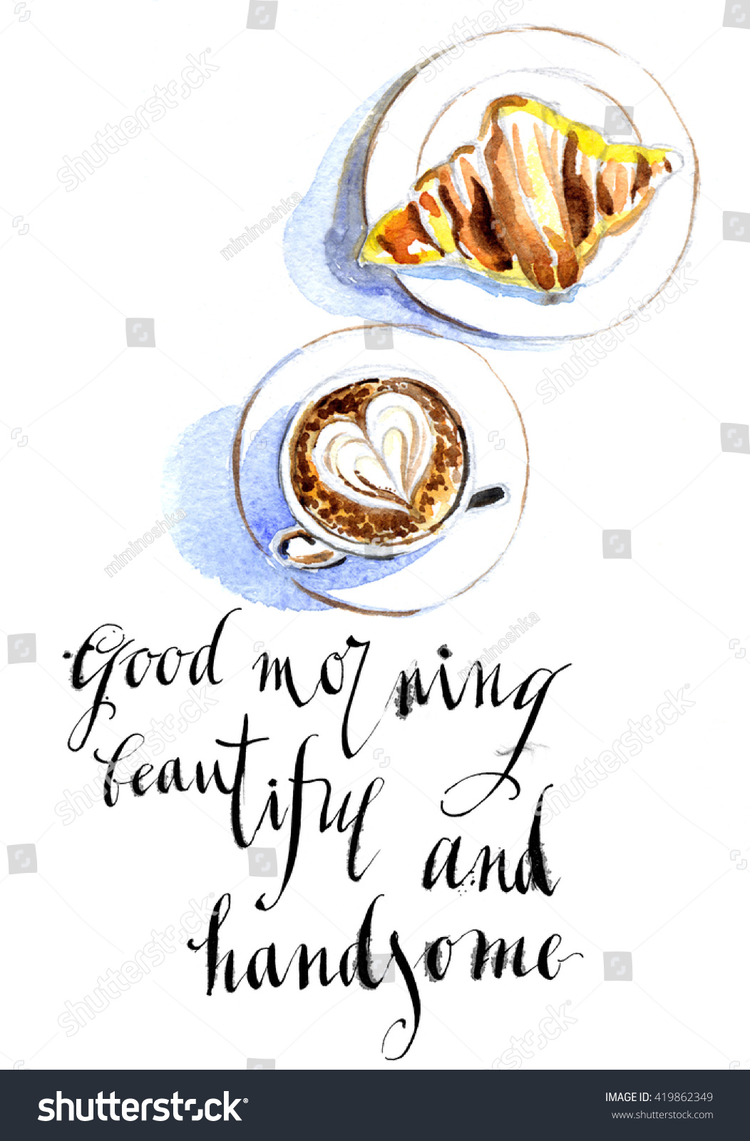 French breakfast of coffee and croissant, latte art #419862349