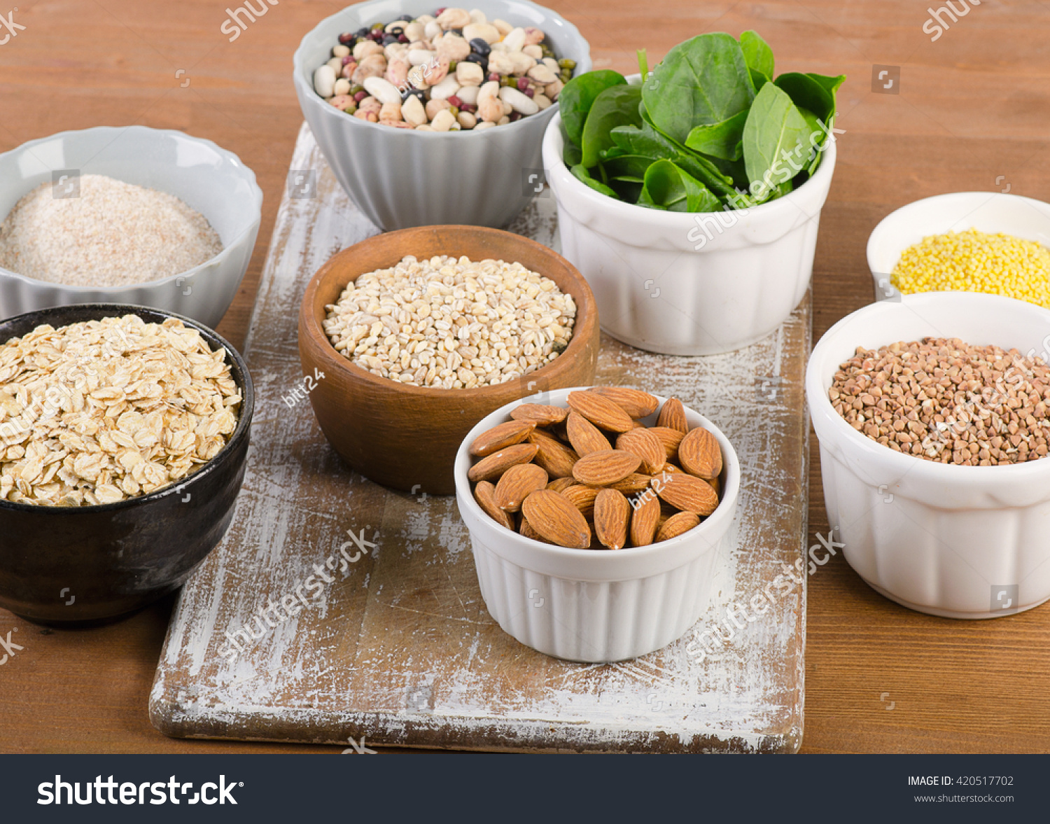 Food Sources of Silicon on  wooden background. Healthy eating #420517702