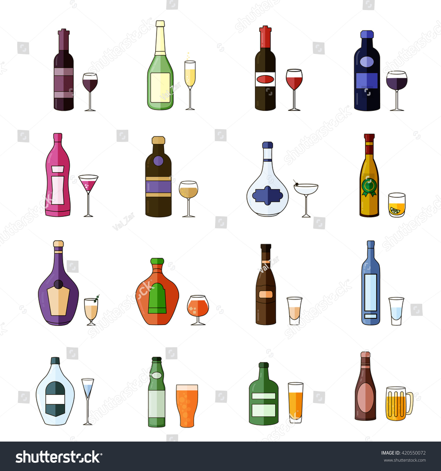 Alcohol Drinks Icon Set In Flat Design Style Royalty Free Stock