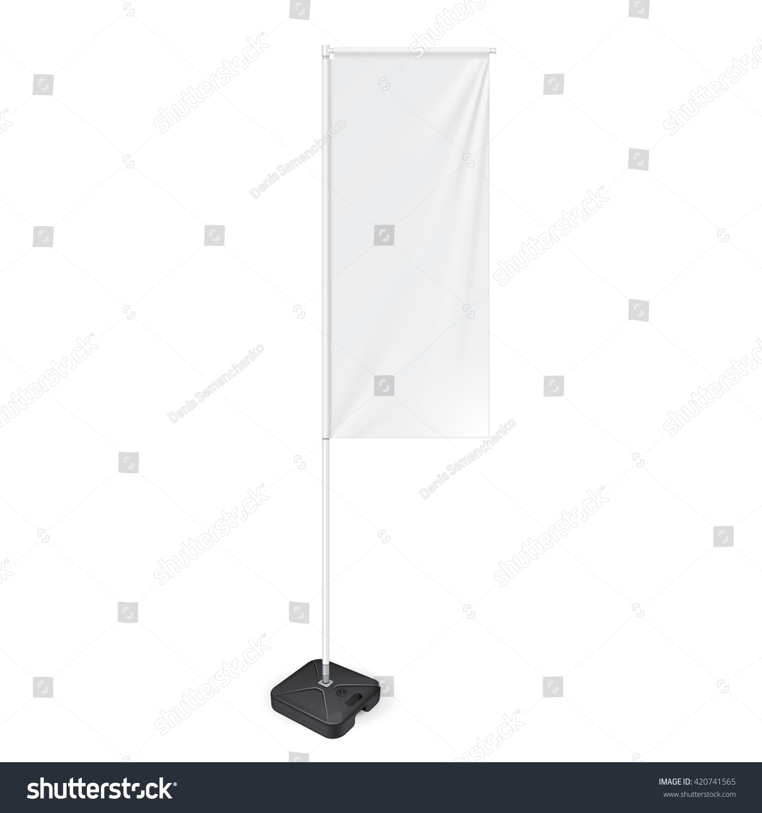 White Outdoor Panel Flag With Ground Fillable Water Base, Stander Advertising Banner Shield. Mock Up Products On White Background Isolated. Ready For Your Design. Product Packing. Vector EPS10 #420741565