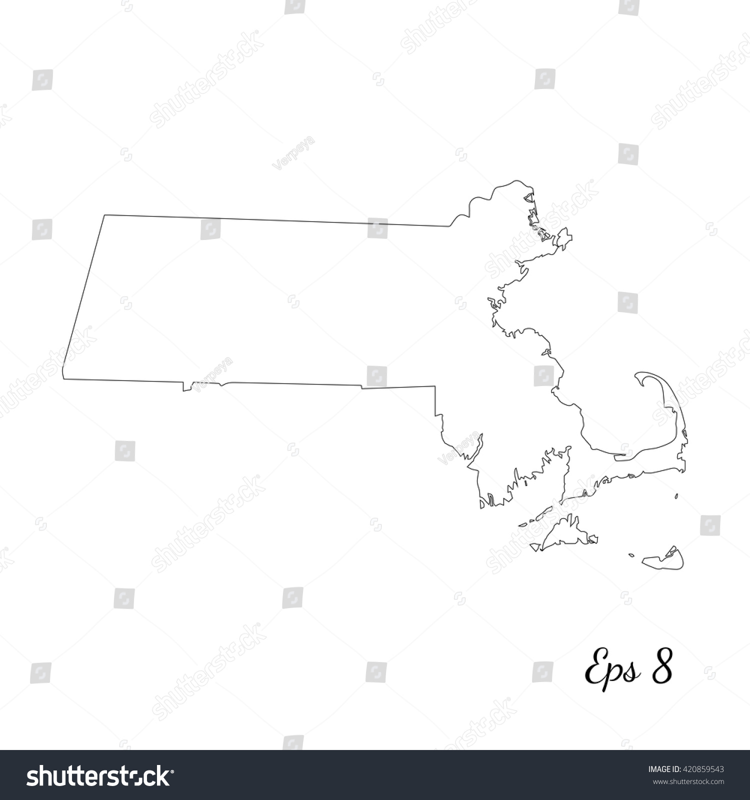Vector map Massachusetts. Outline map. Isolated - Royalty Free Stock ...