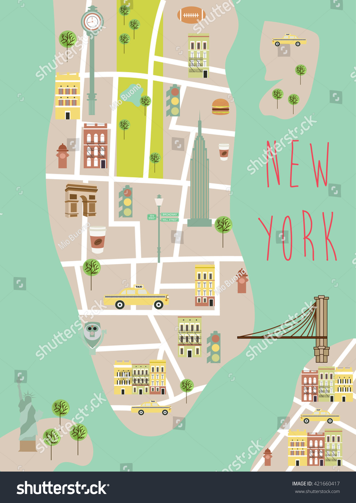 New York illustration map - Royalty Free Stock Vector 421660417 ...