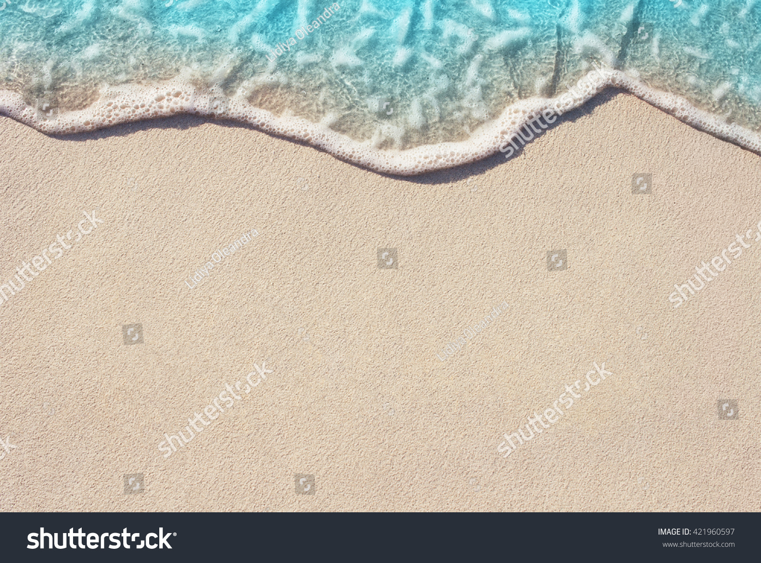 Soft Wave Of Blue Ocean On Sandy Beach. Background. Selective focus. #421960597
