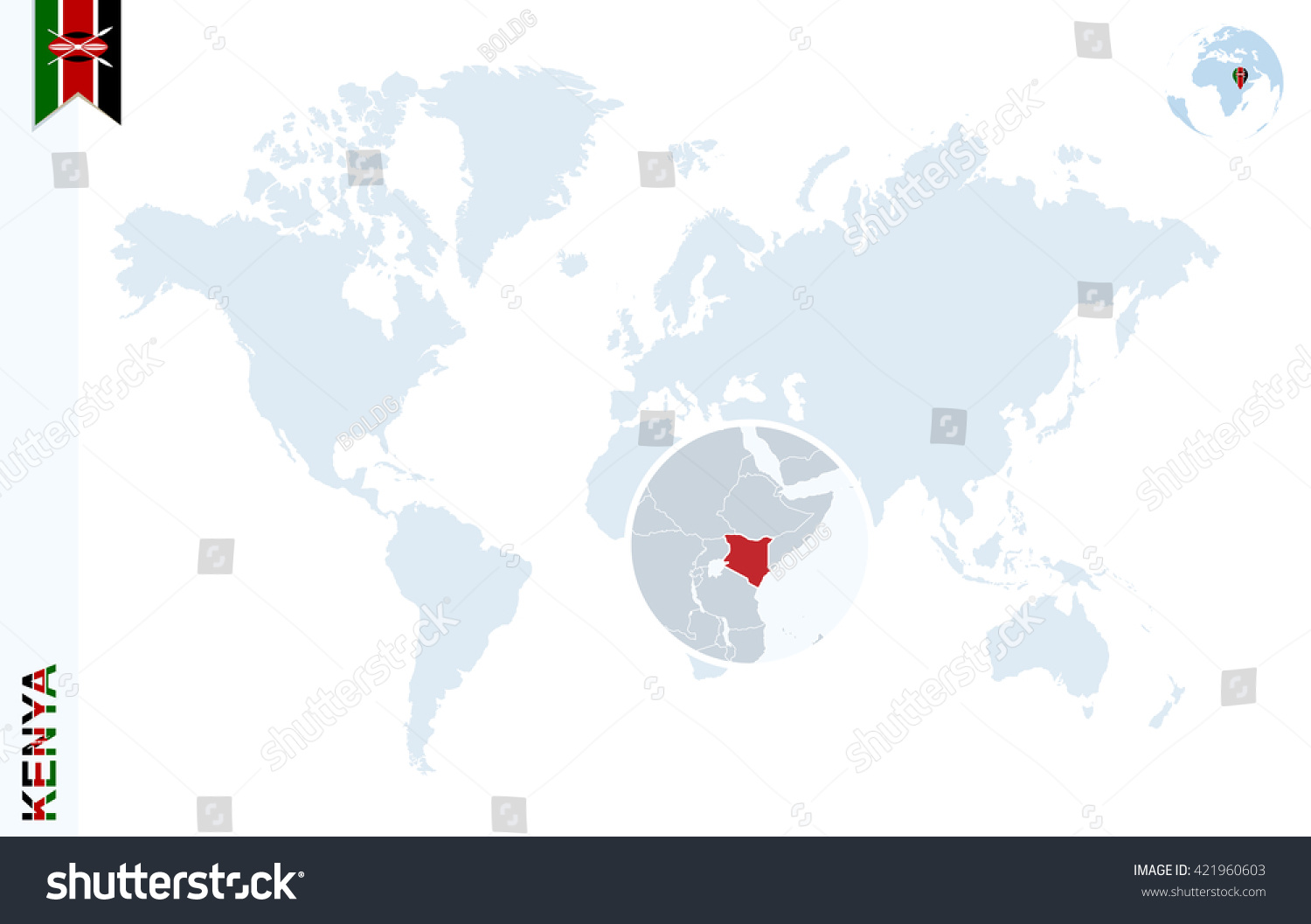 World map with magnifying on Kenya. Blue earth - Royalty Free Stock ...