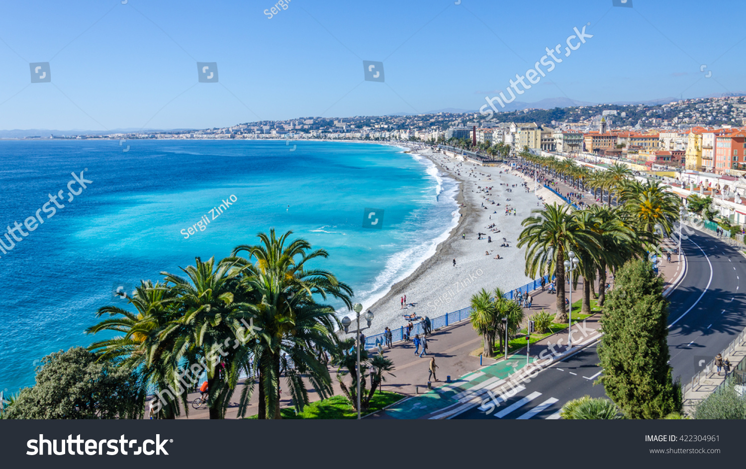 Front view of the Mediterranean sea, bay of Angels, Nice, France #422304961