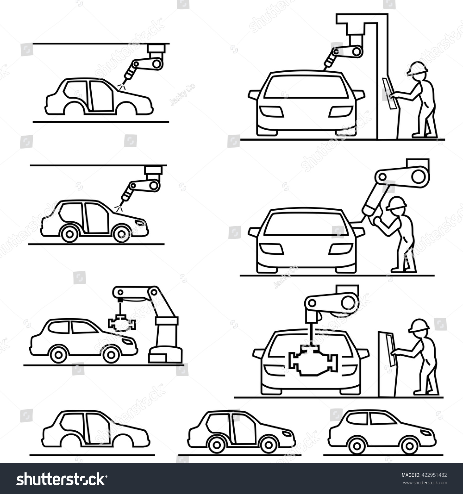 Assembly car, factory Icons - Royalty Free Stock Vector 422951482 ...