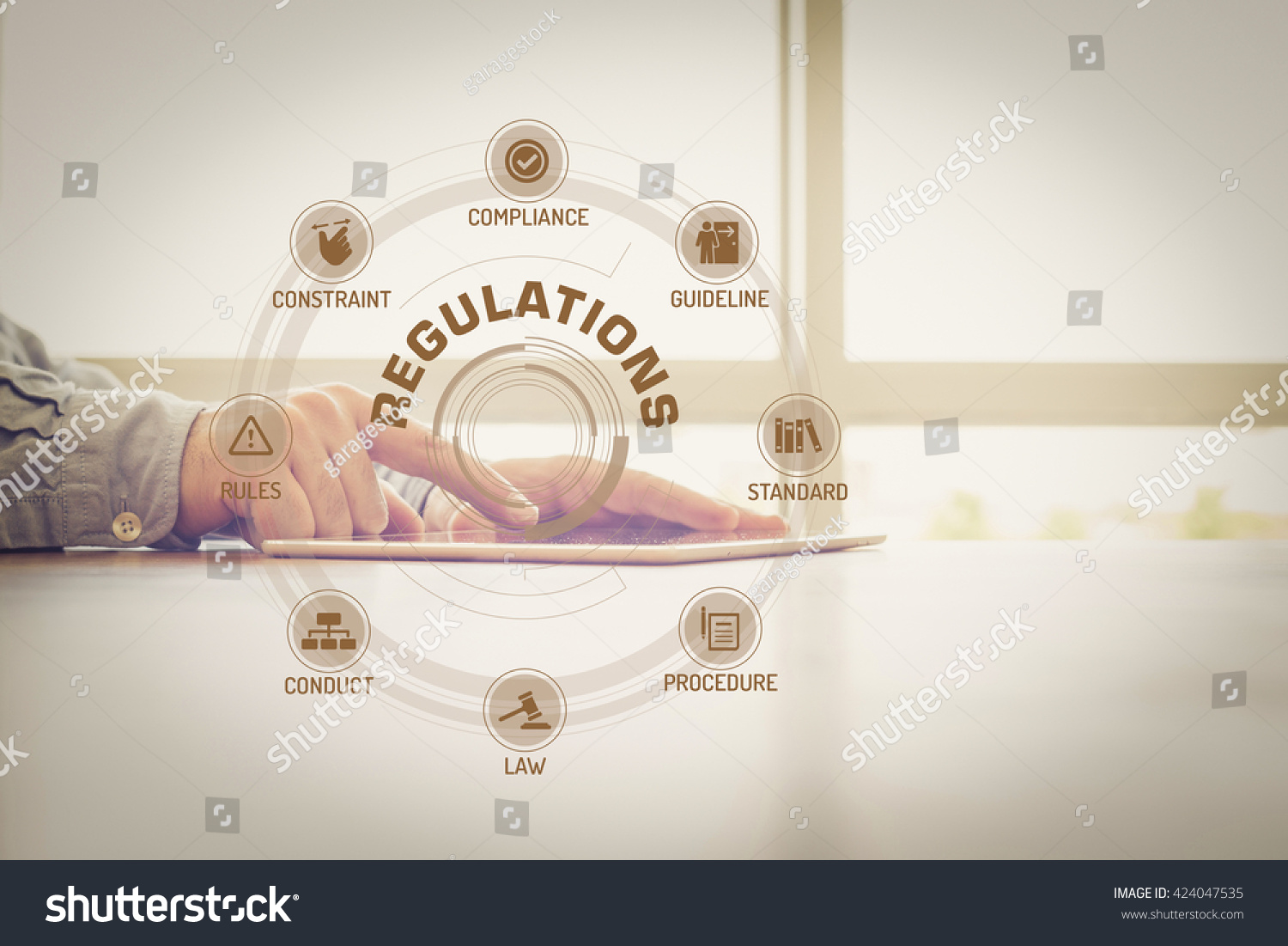 REGULATIONS chart with keywords and icons on screen #424047535