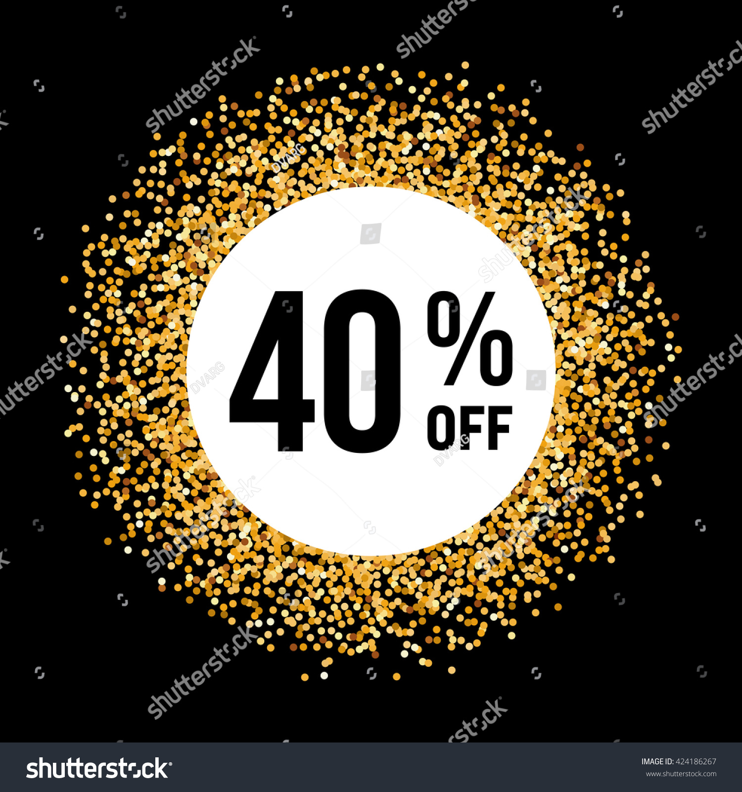 Raster version. Golden Circle Frame on Black Background with Discount Forty Percent
 #424186267