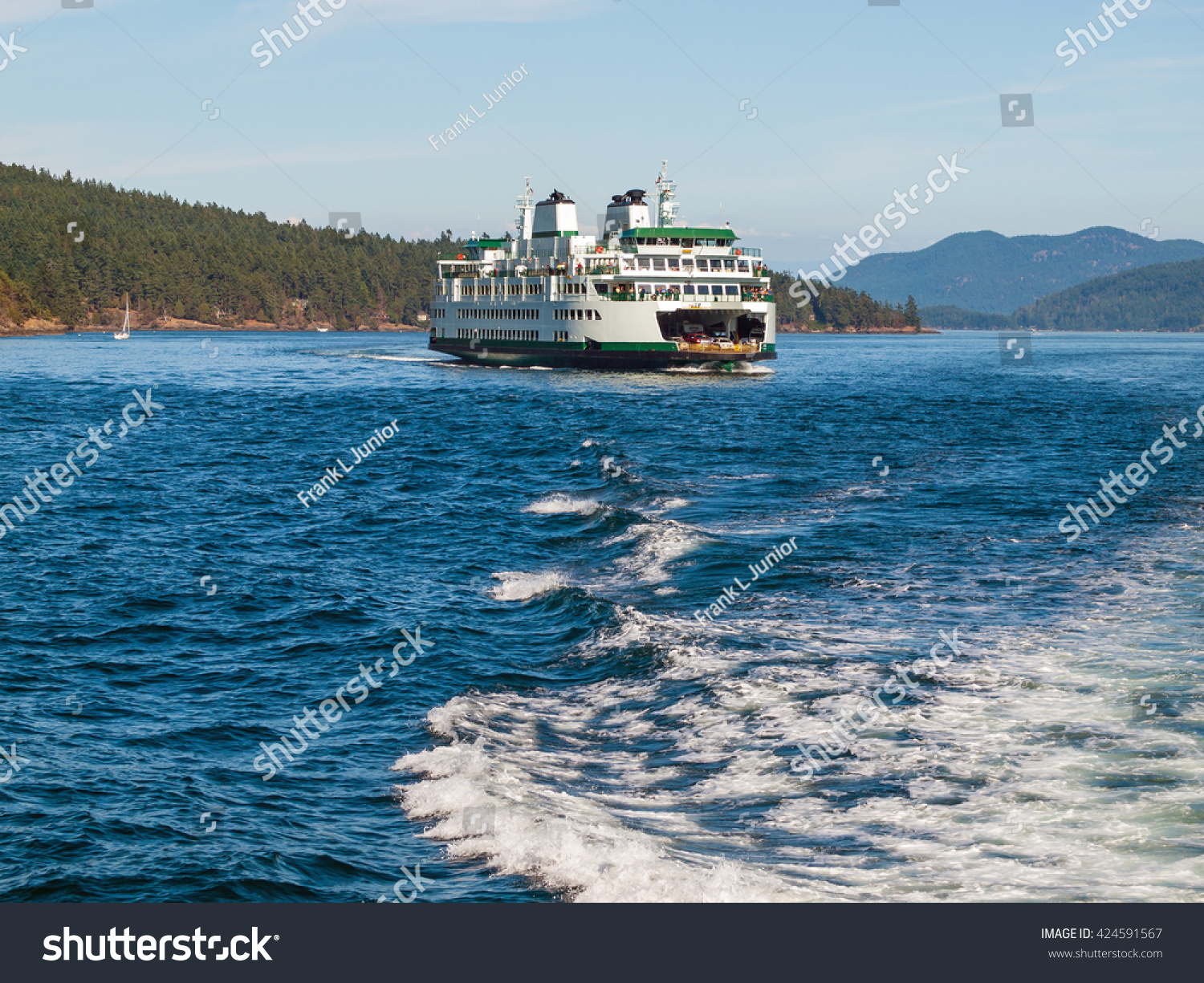 Ferry Boat in the Puget Sound in Washington State USA #424591567