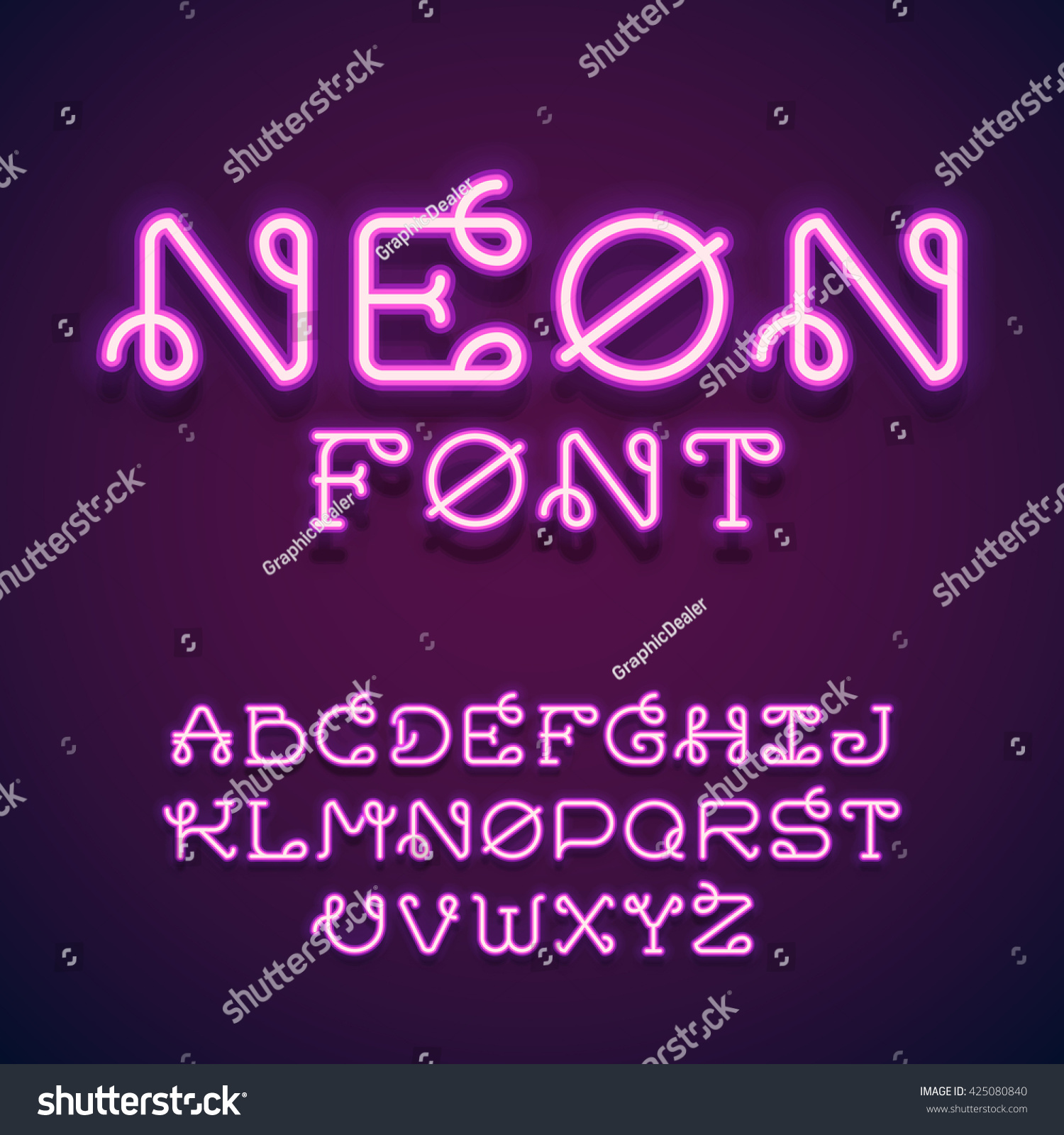 Neon tube hand drawn alphabet font. Script type - Royalty Free Stock ...