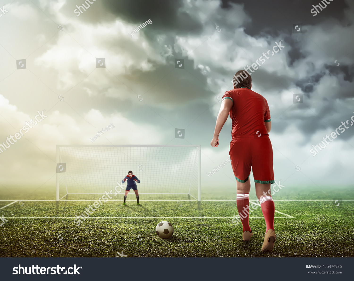 Soccer player ready to execute penalty kick #425474986
