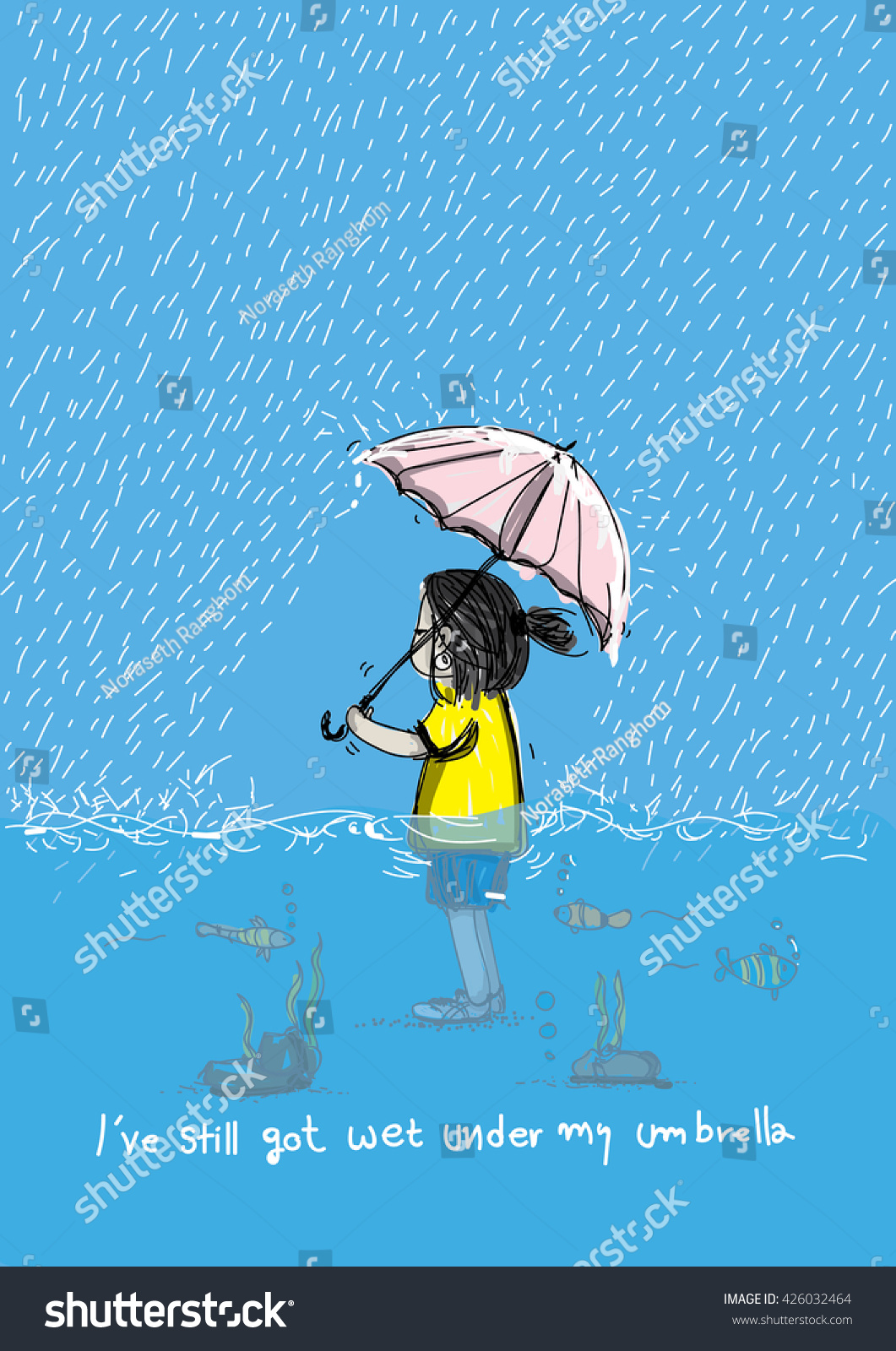 Girl standing under the rain - Royalty Free Stock Vector 426032464 ...