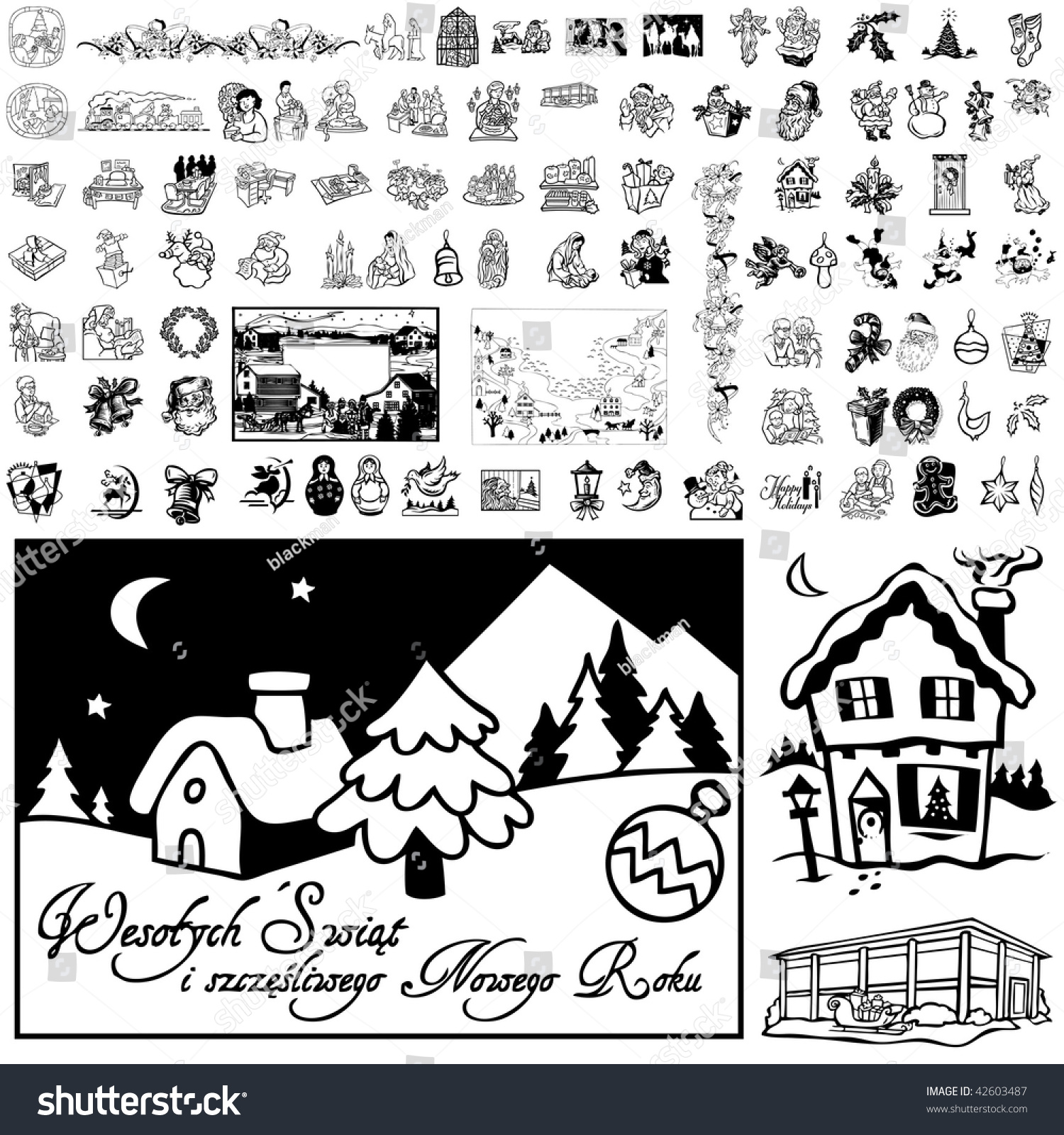 Christmas set of black sketch. Part 102-11. Isolated groups and layers. #42603487