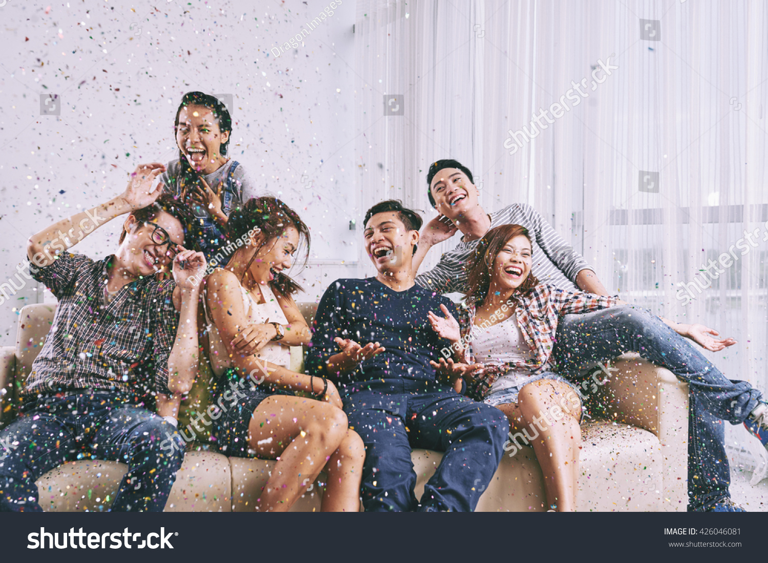Group of Asian friends having fun at home party #426046081
