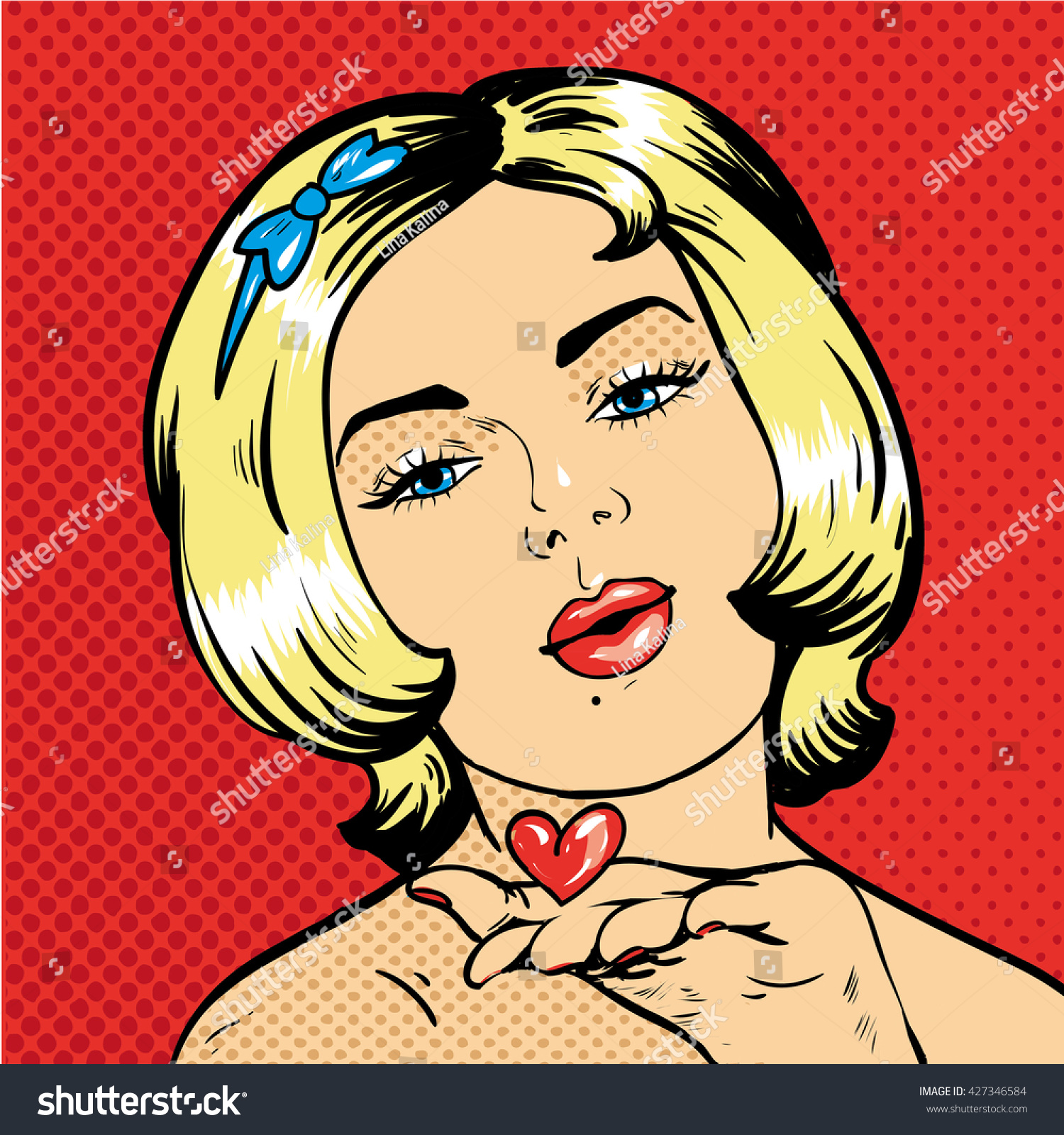 Beautiful Blond Woman Sending Kiss Vector Royalty Free Stock Vector