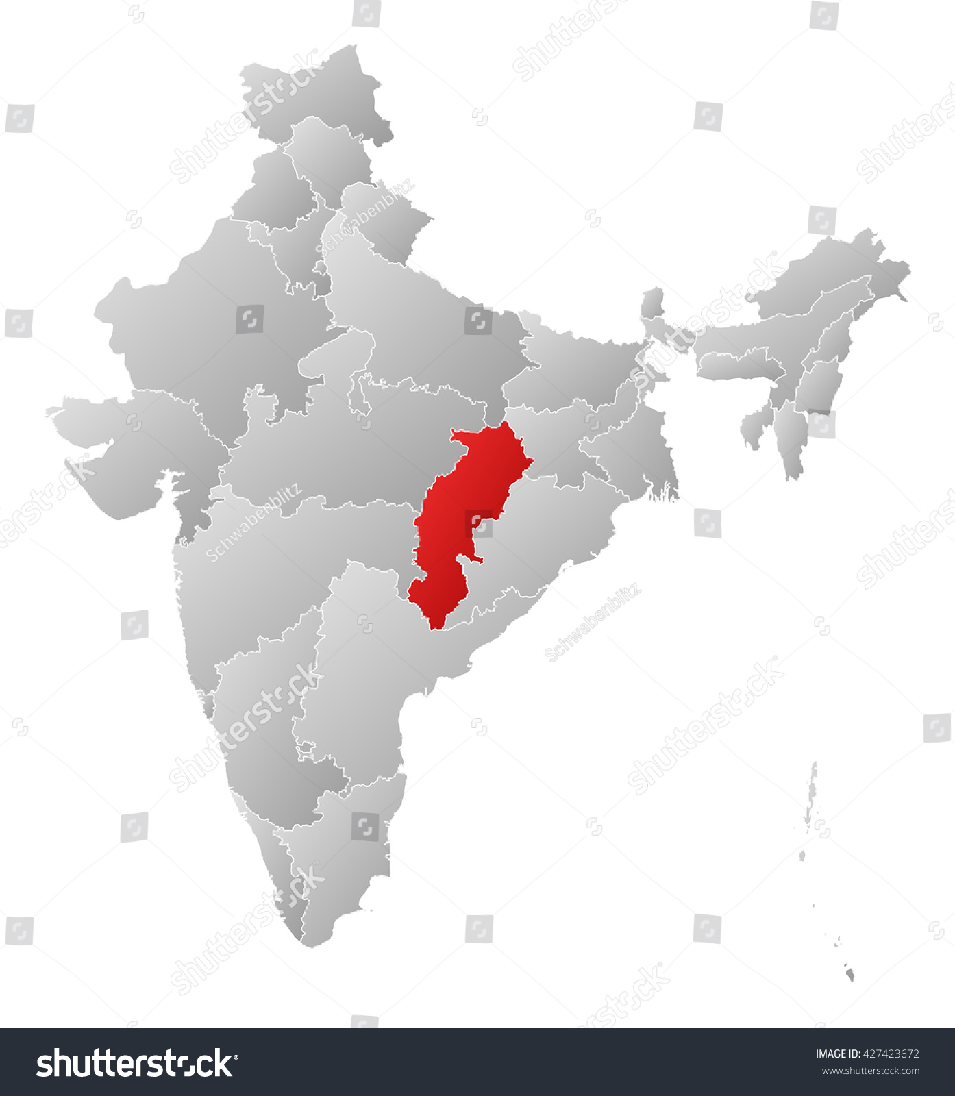 Map - India, Chhattisgarh - Royalty Free Stock Photo 427423672 - Avopix.com
