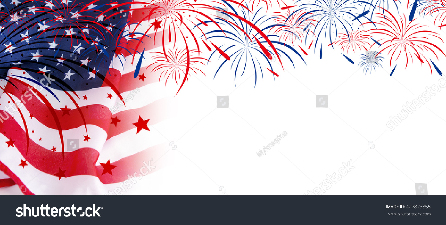 USA flag with fireworks on white background #427873855