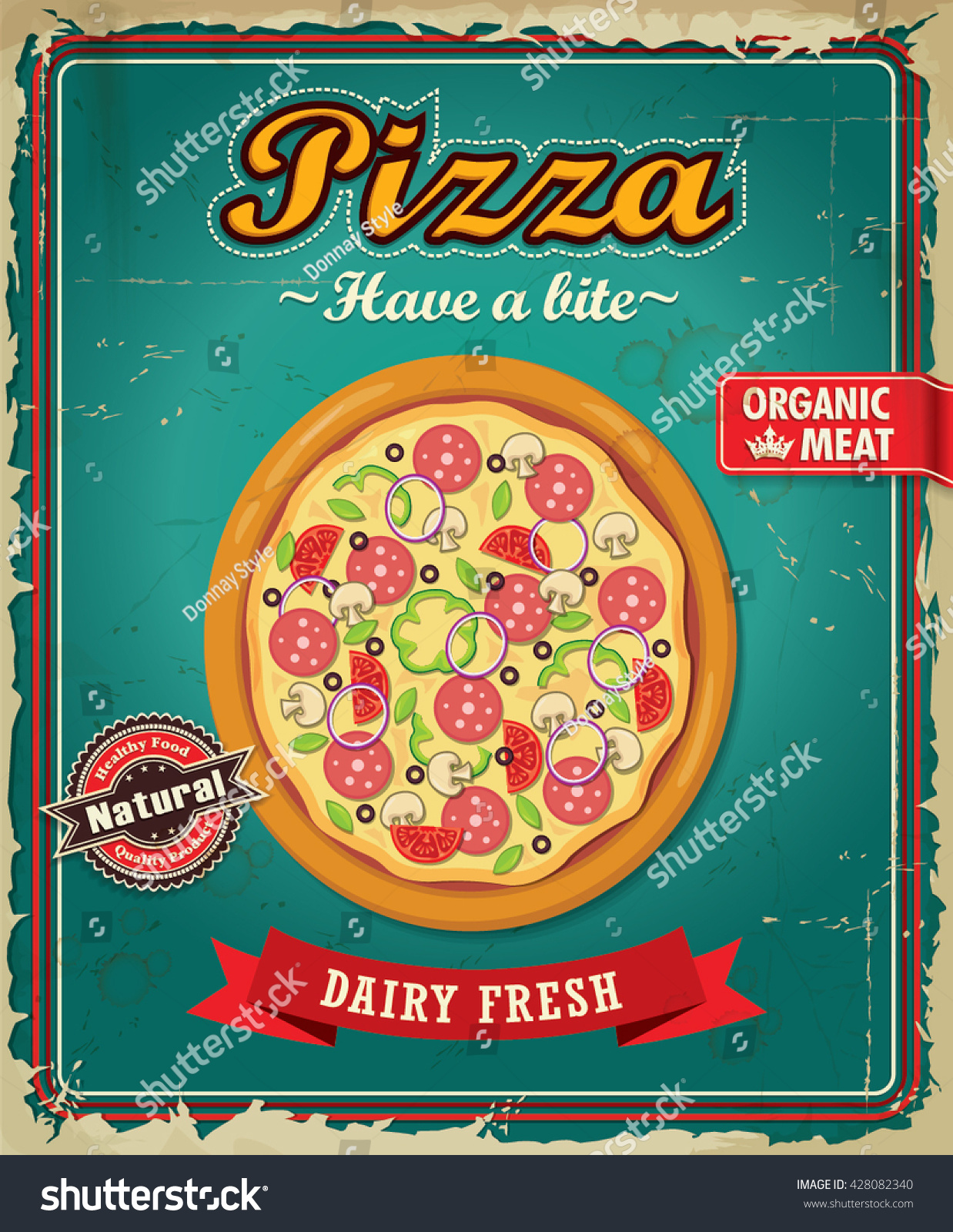 Vintage Pizza poster design with vector pizza. - Royalty Free Stock ...