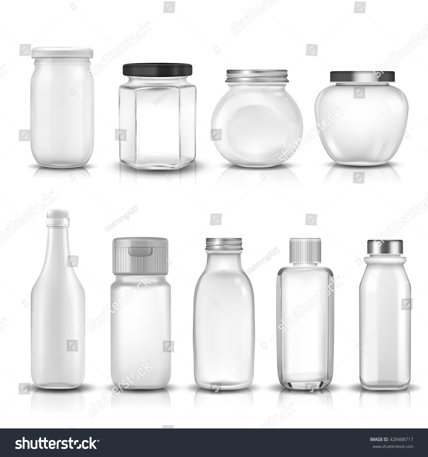 Nine glass jars collection set. 3D illustration. - Royalty Free Stock ...