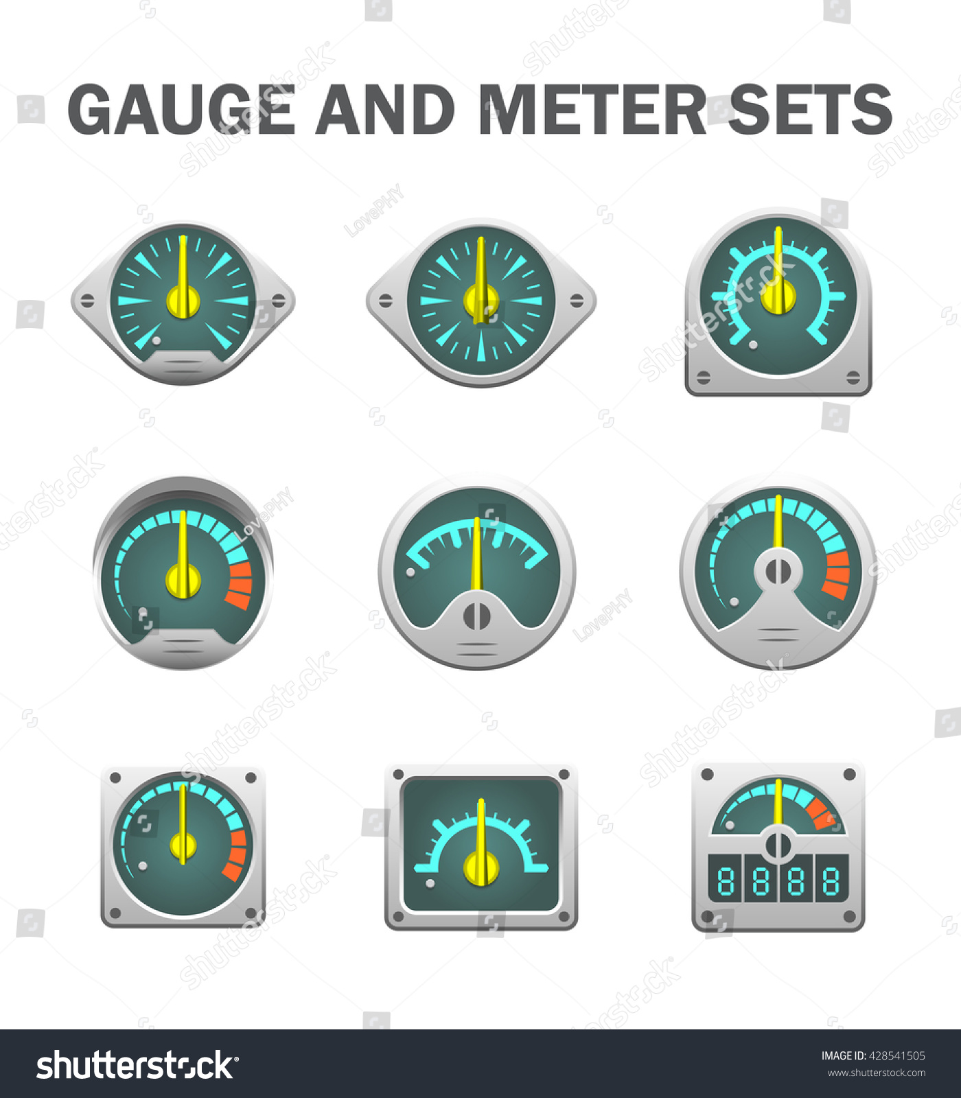 Vector of gauge or meter sets. - Royalty Free Stock Vector 428541505 ...