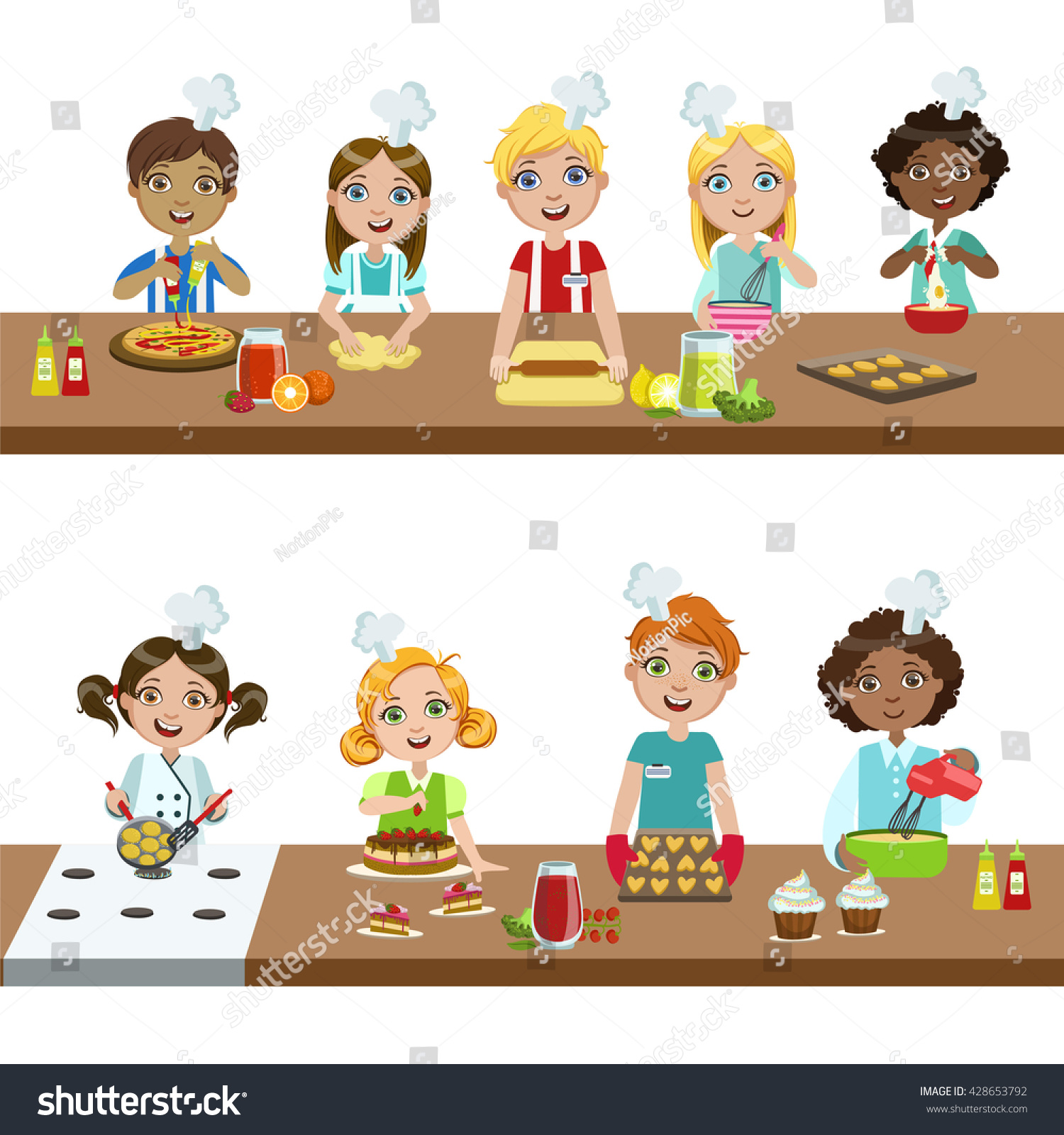 Kids In Cooking Class Bright Color Isolated - Royalty Free Stock Vector ...