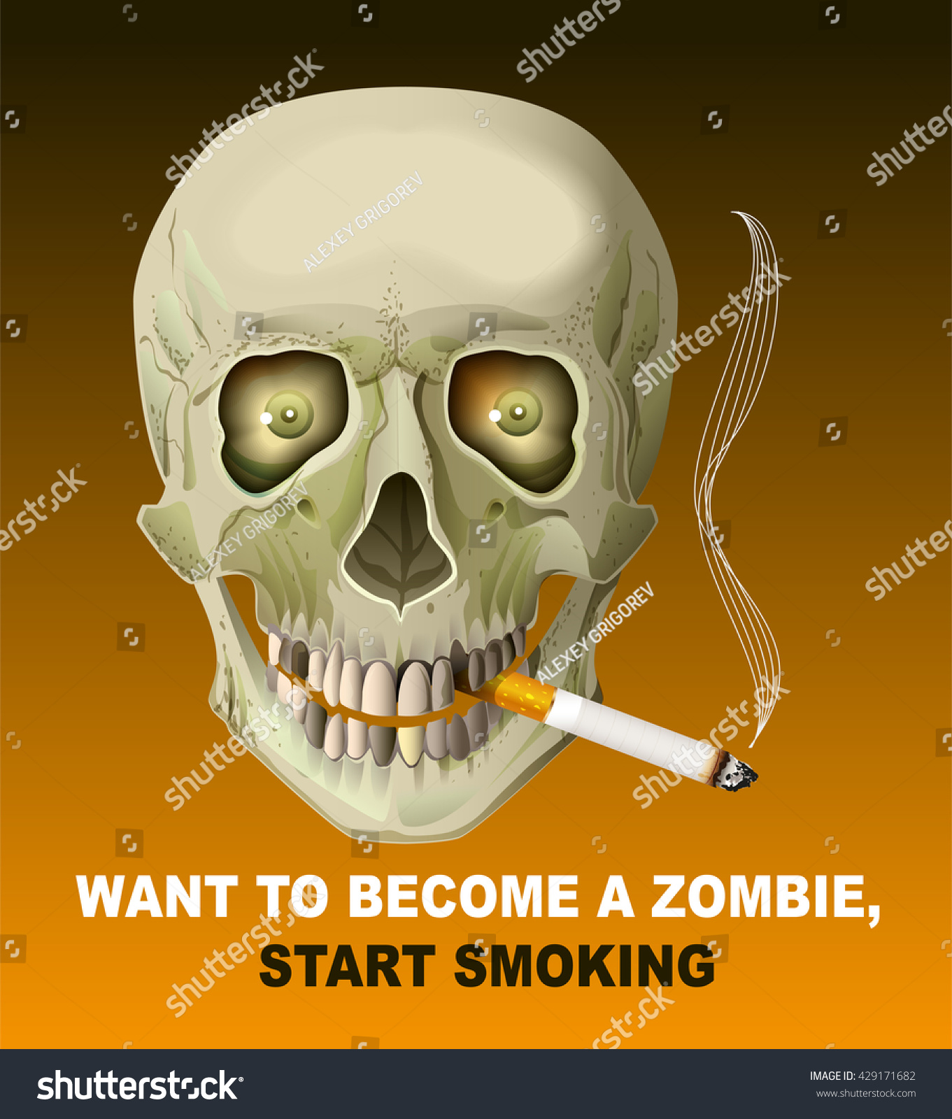 Human skull smoking cigarette. Illustration - Royalty Free Stock Photo ...