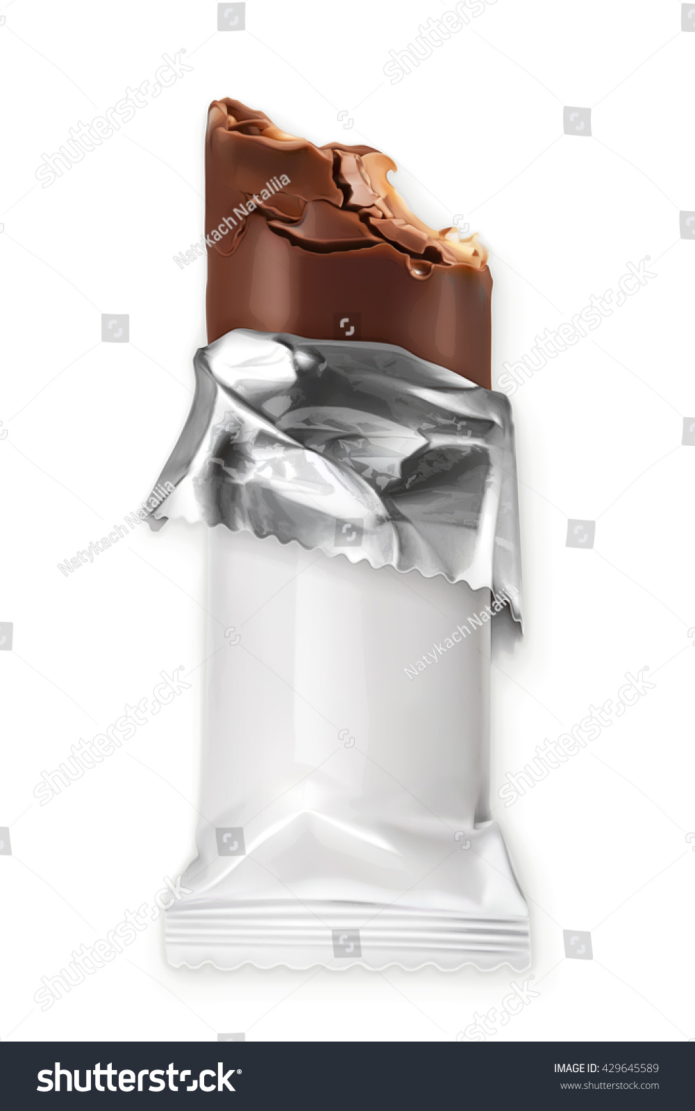 Chocolate bar, white polyethylene wrap, vector object #429645589