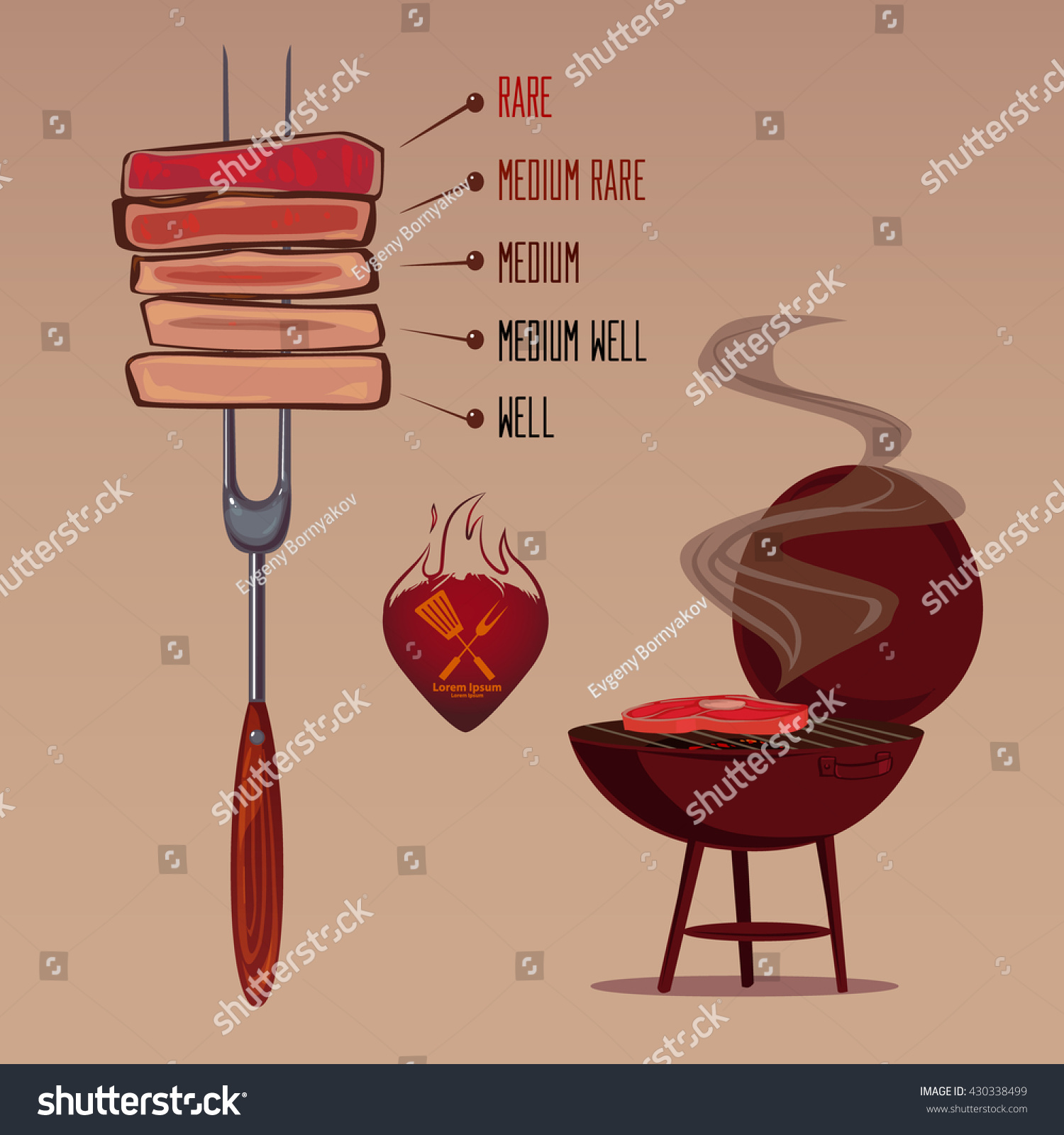 Slices Of Beef Steak On Fork Steak Doneness Royalty Free Stock Vector 430338499 0202