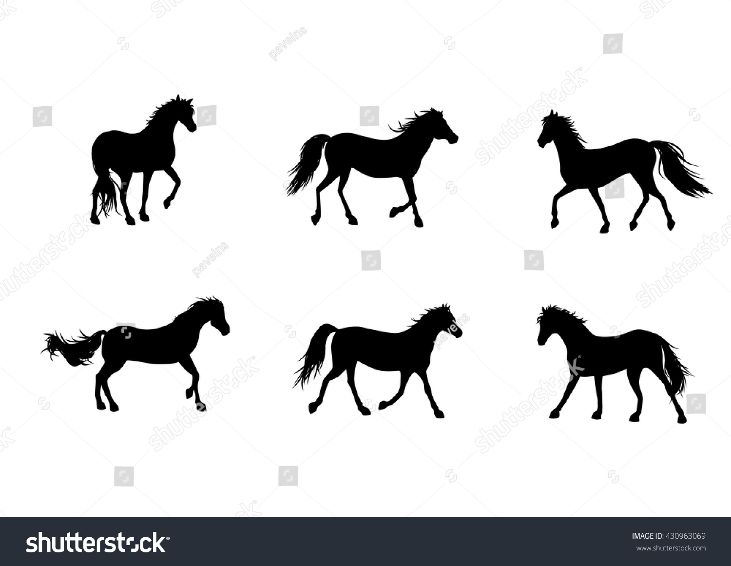 Vector illustration of a six horses silhouettes - Royalty Free Stock ...