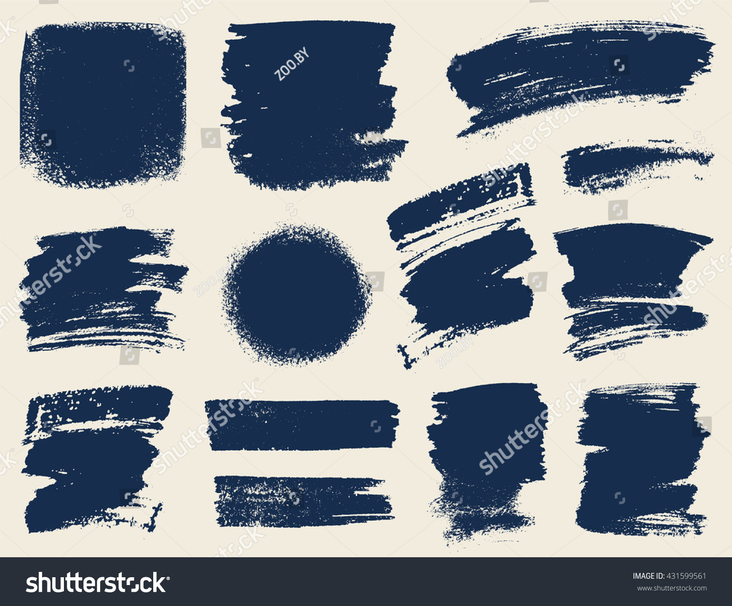 Vector set of hand drawn brush strokes and stains. #431599561