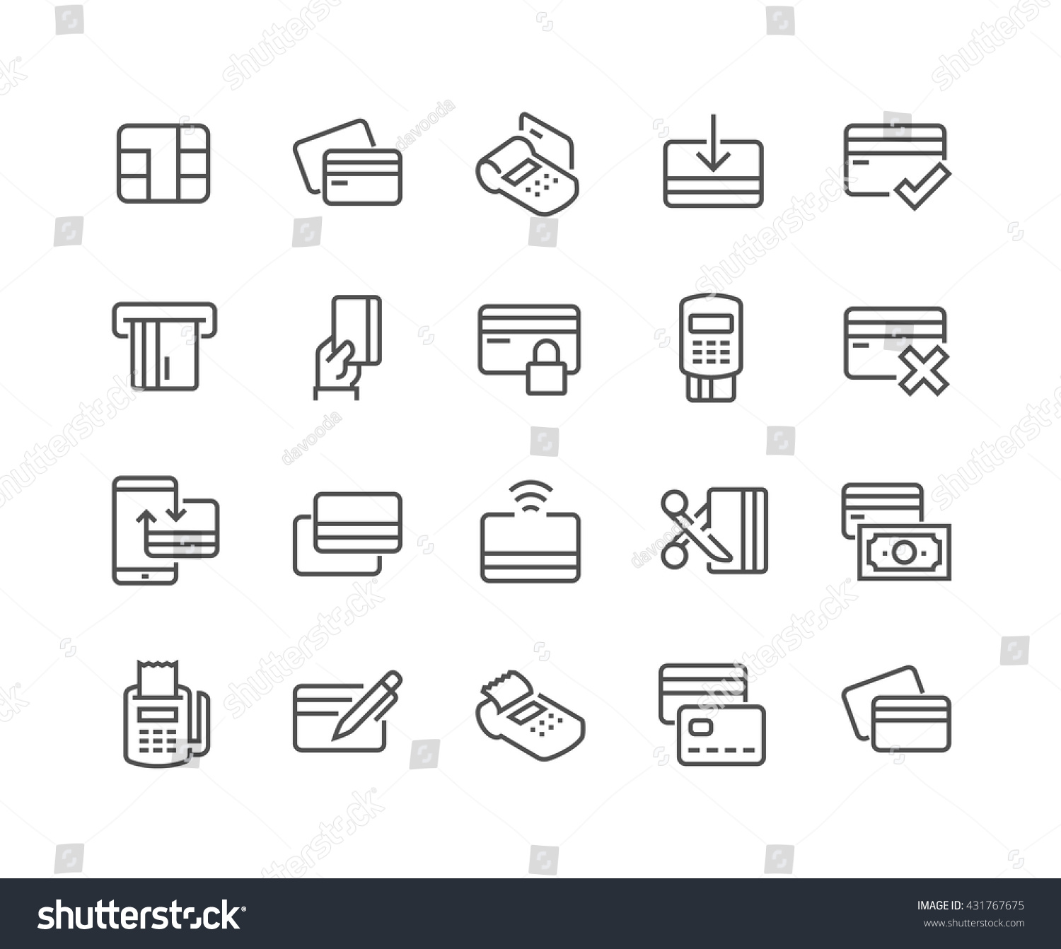 Simple Set of Credit Card Related Vector Line Icons. 
Contains such Icons as Chip, Register, Safe Payment, Cash, Sync and more. 
Editable Stroke. 48x48 Pixel Perfect.  #431767675