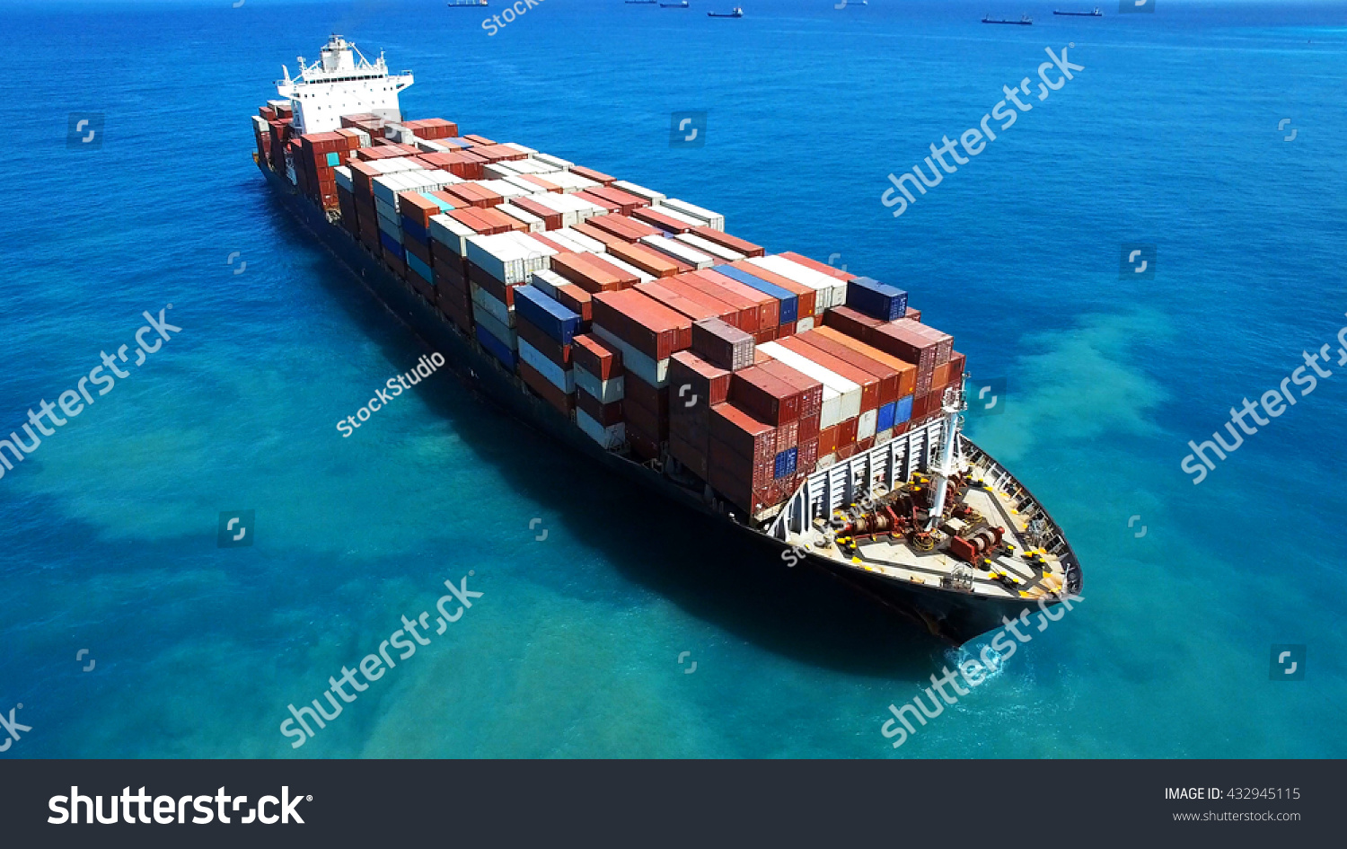 Large container ship at sea - Aerial footage #432945115