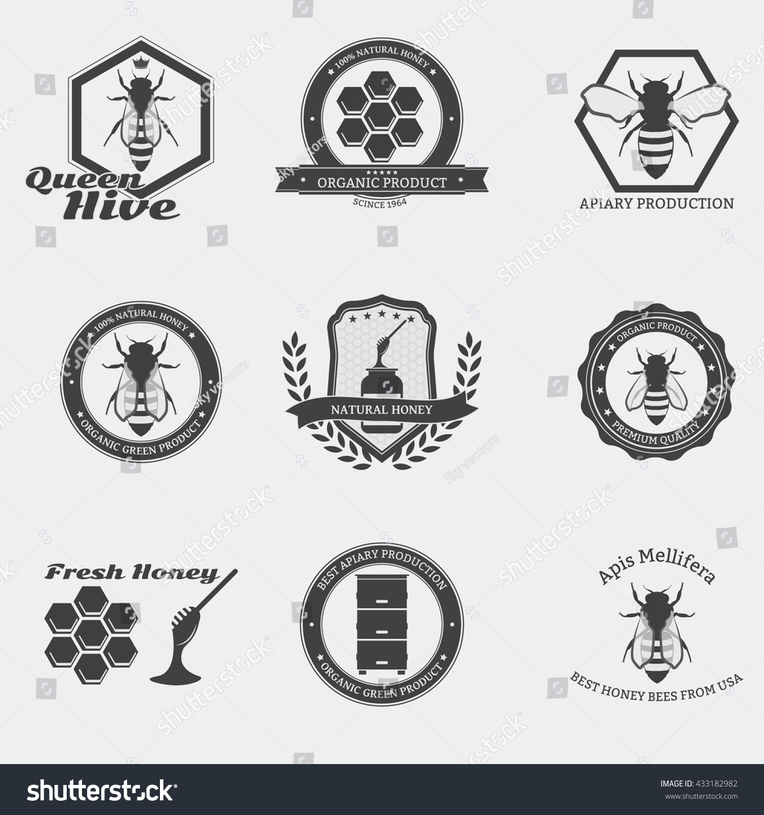 Retro black bee emblems with worker bees and - Royalty Free Stock ...