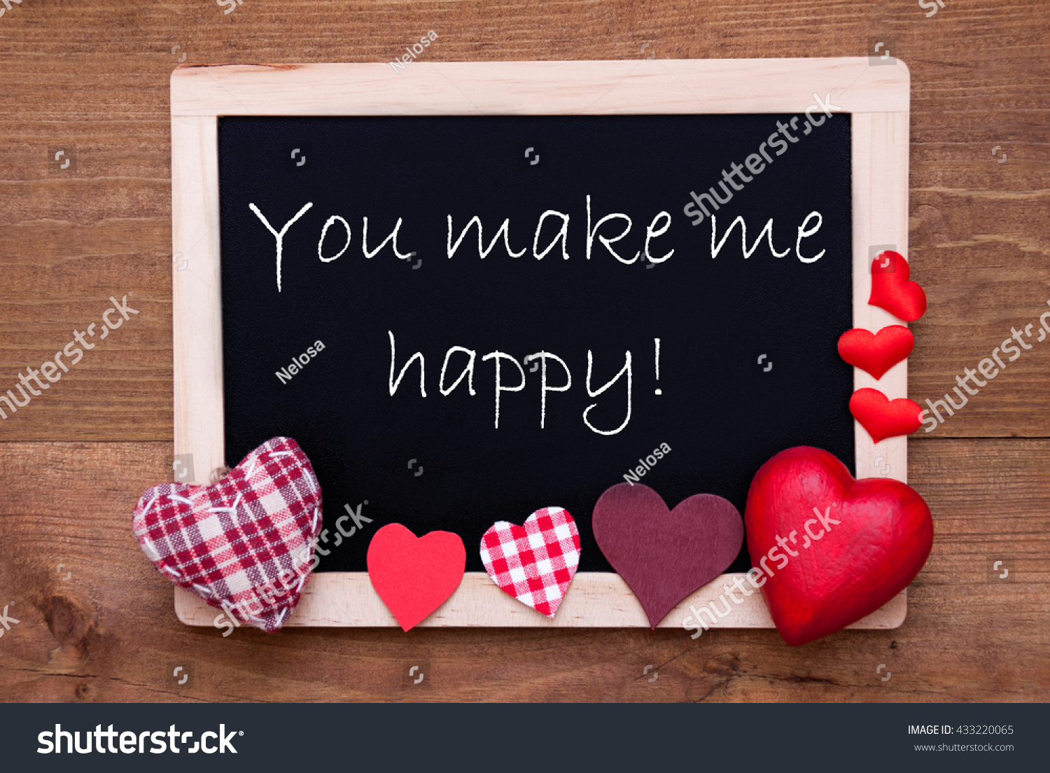 Blackboard With Textile Hearts, Quote You Make Me Happy #433220065