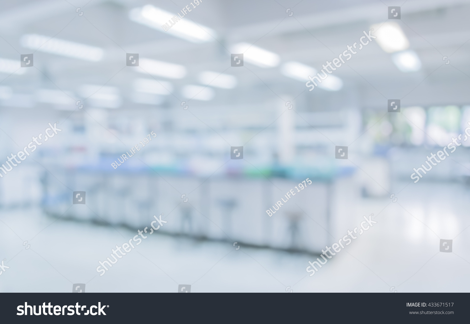 blur image of old laboratory for pharmacy background usage . #433671517