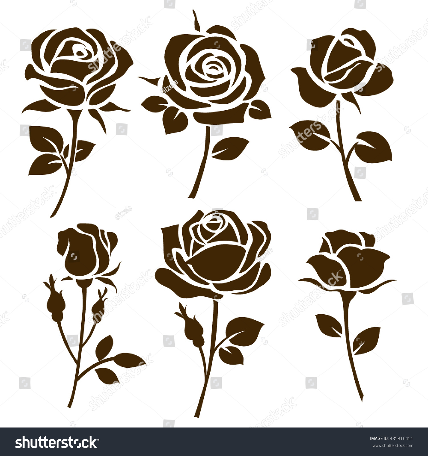  Flower icon. Set of decorative rose silhouettes. Vector rose #435816451