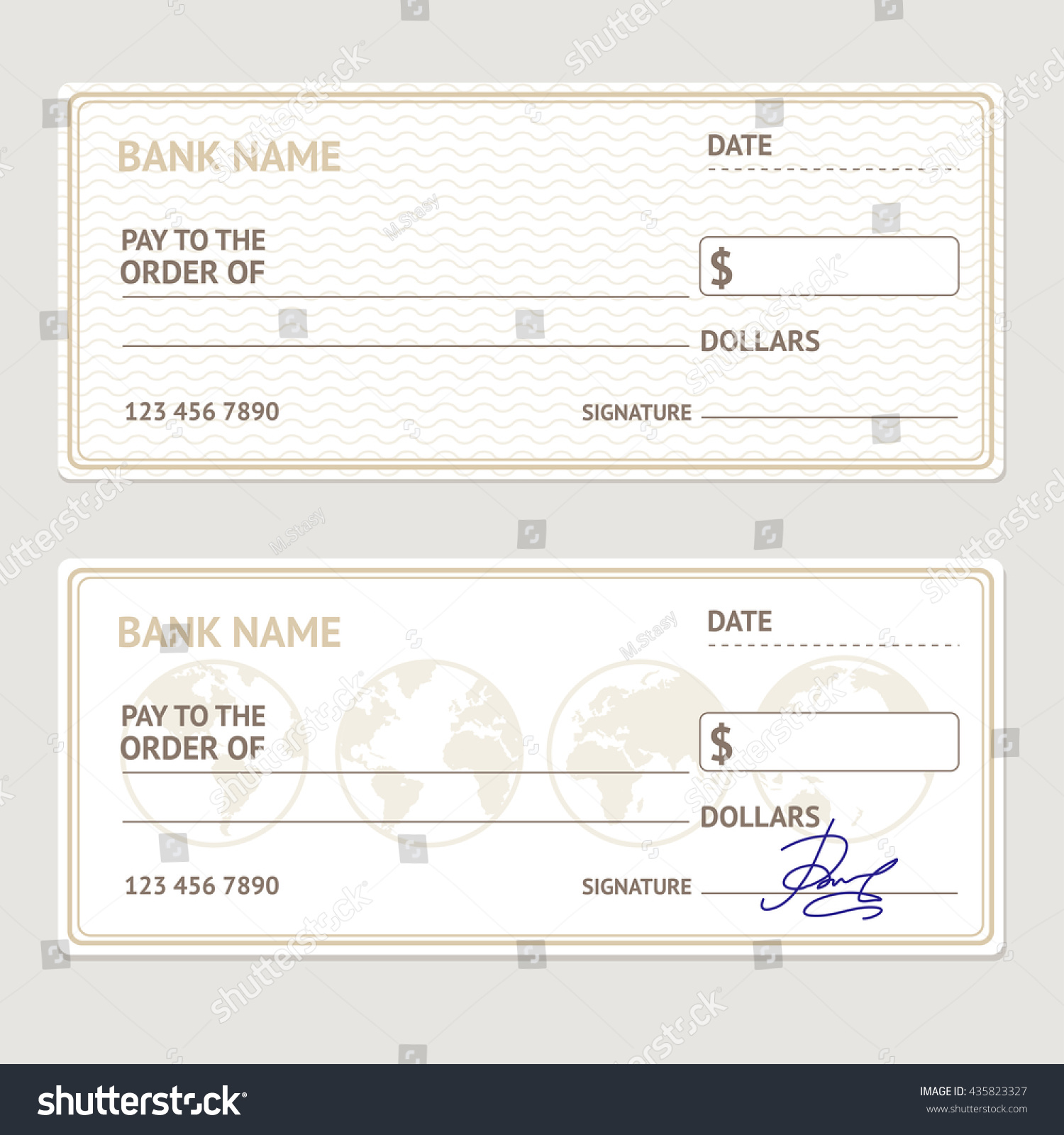 Bank Check Template Set. Blank Form with Sample - Royalty Free Stock ...