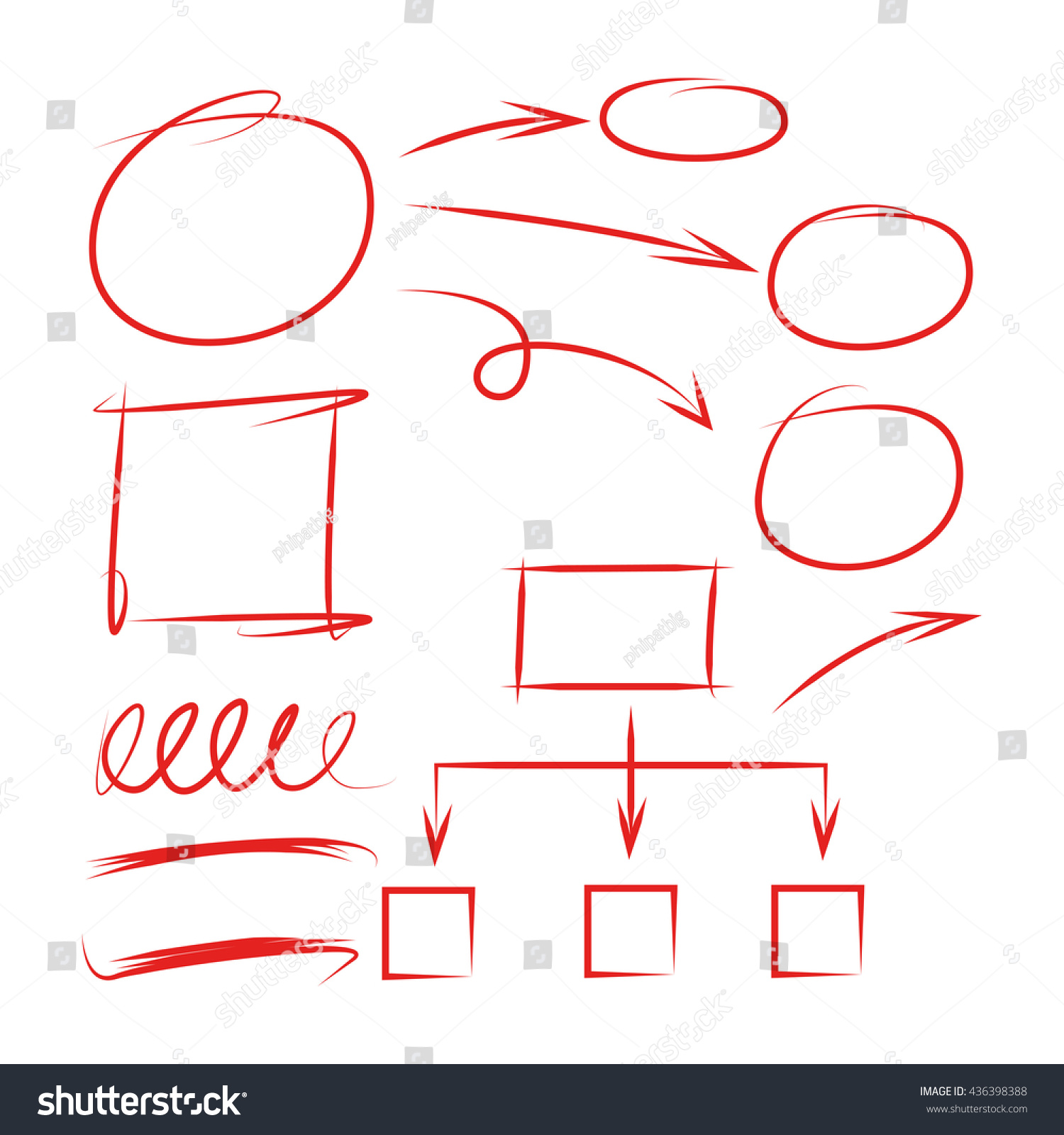 red hand drawn diagram and organization chart - Royalty Free Stock ...