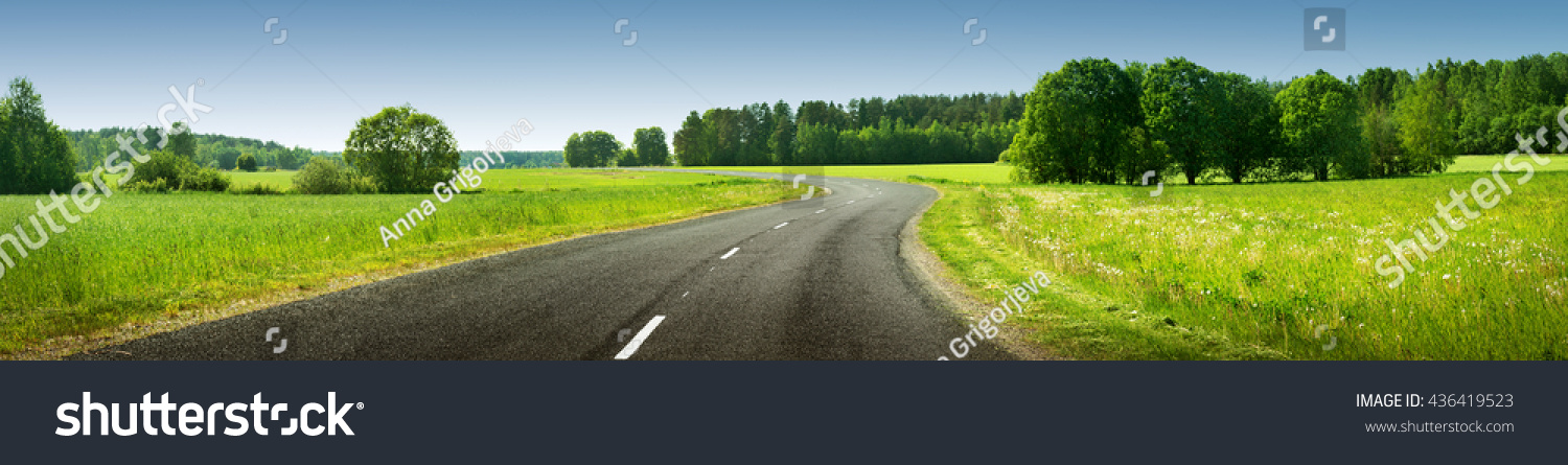asphalt road panorama in countryside on sunny summer day #436419523