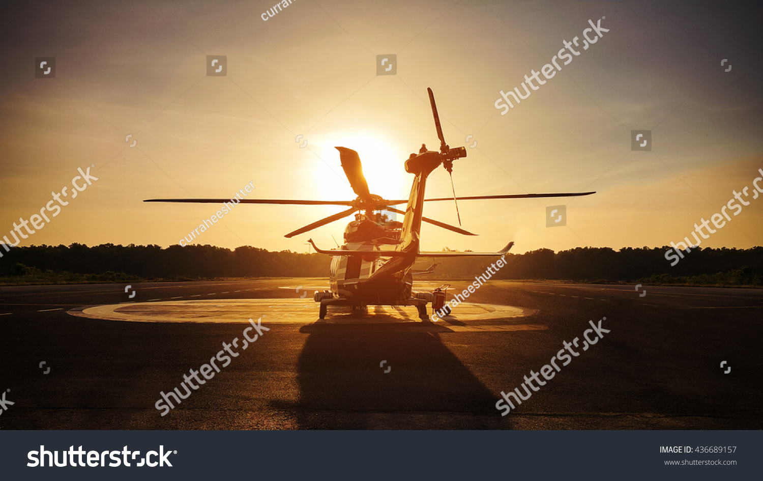 helicopter parking landing on offshore platform, Helicopter transfer crews or passenger to work in offshore oil and gas industry, air transportation for support passenger, ground service. #436689157