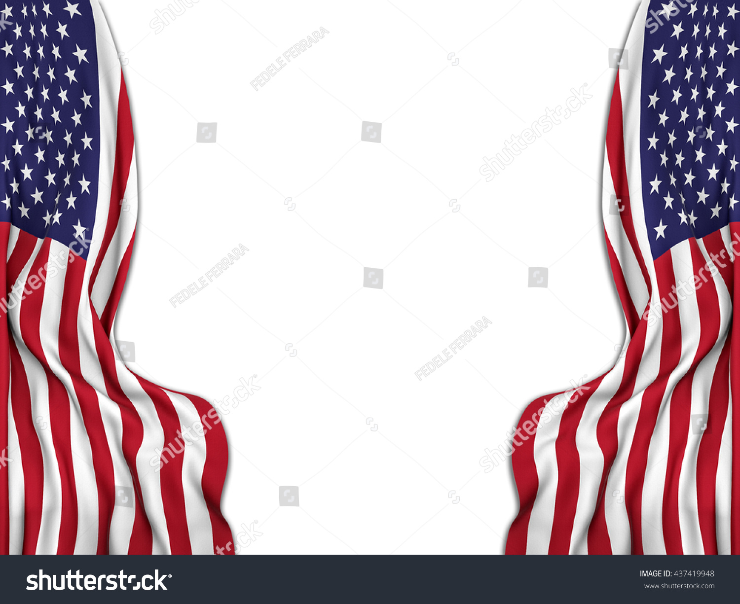 Flags of the United States moved to make room to a white background-3D rendering #437419948