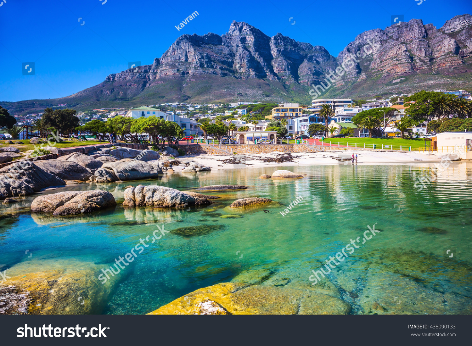 Panorama of Cape Town, South Africa. The city beach against magnificent mountains #438090133